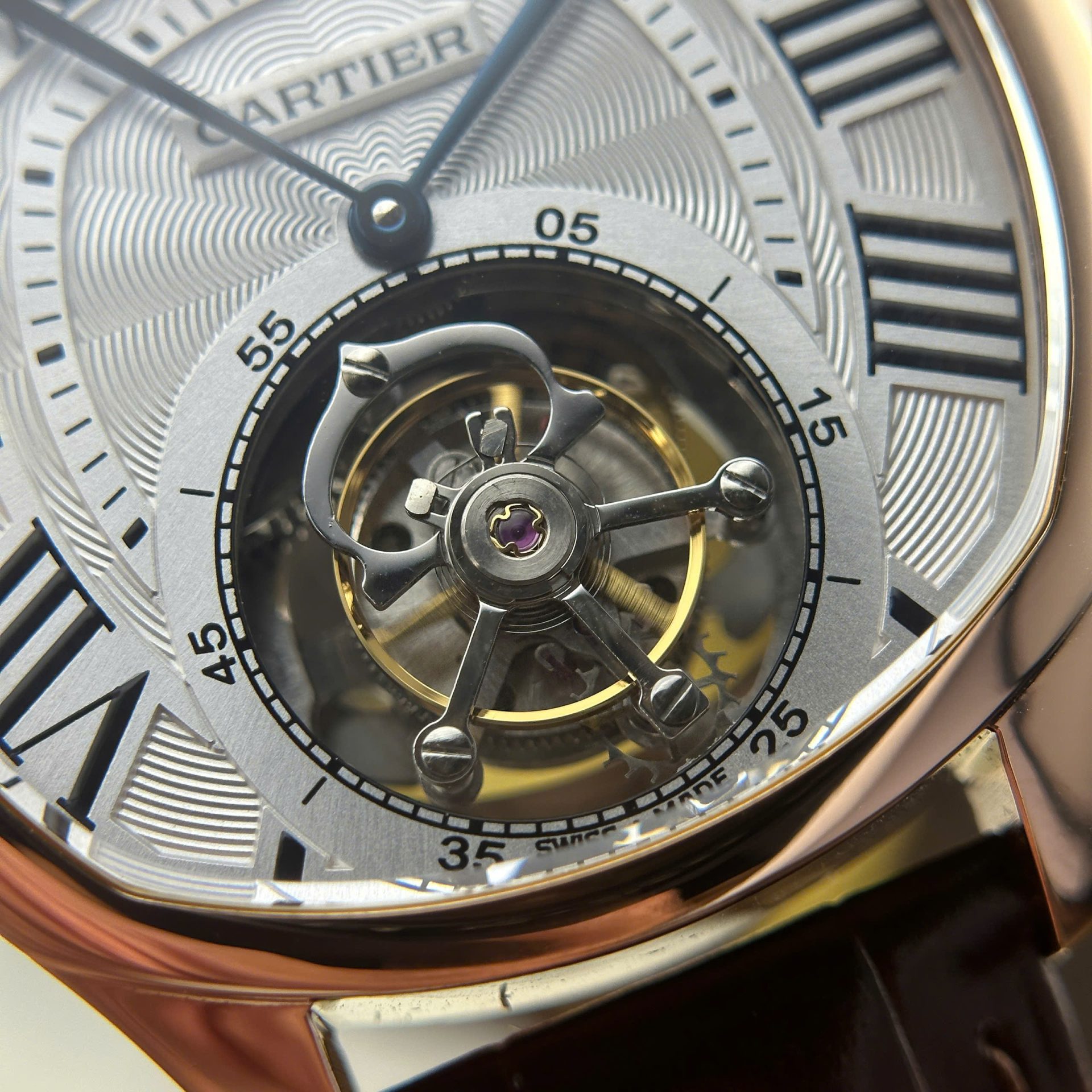 Cartier Drive Tourbillon Best Copies Watch Dial Guiloche Motif Leather Strap 41mm