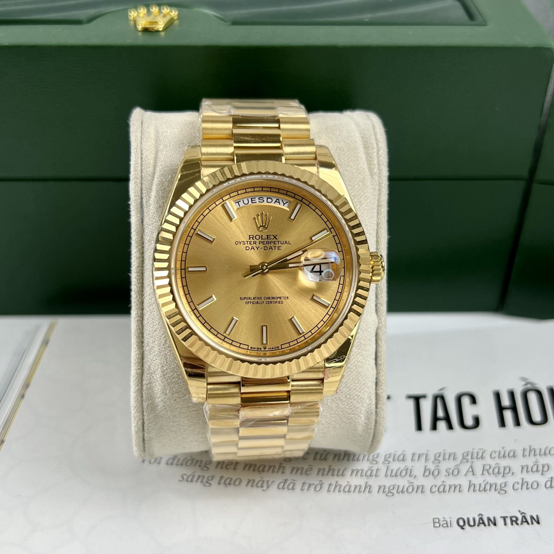 Rolex Replica 1:1 Watch Day-Date Gold Plated Fluted Bezel EW Factory 40mm