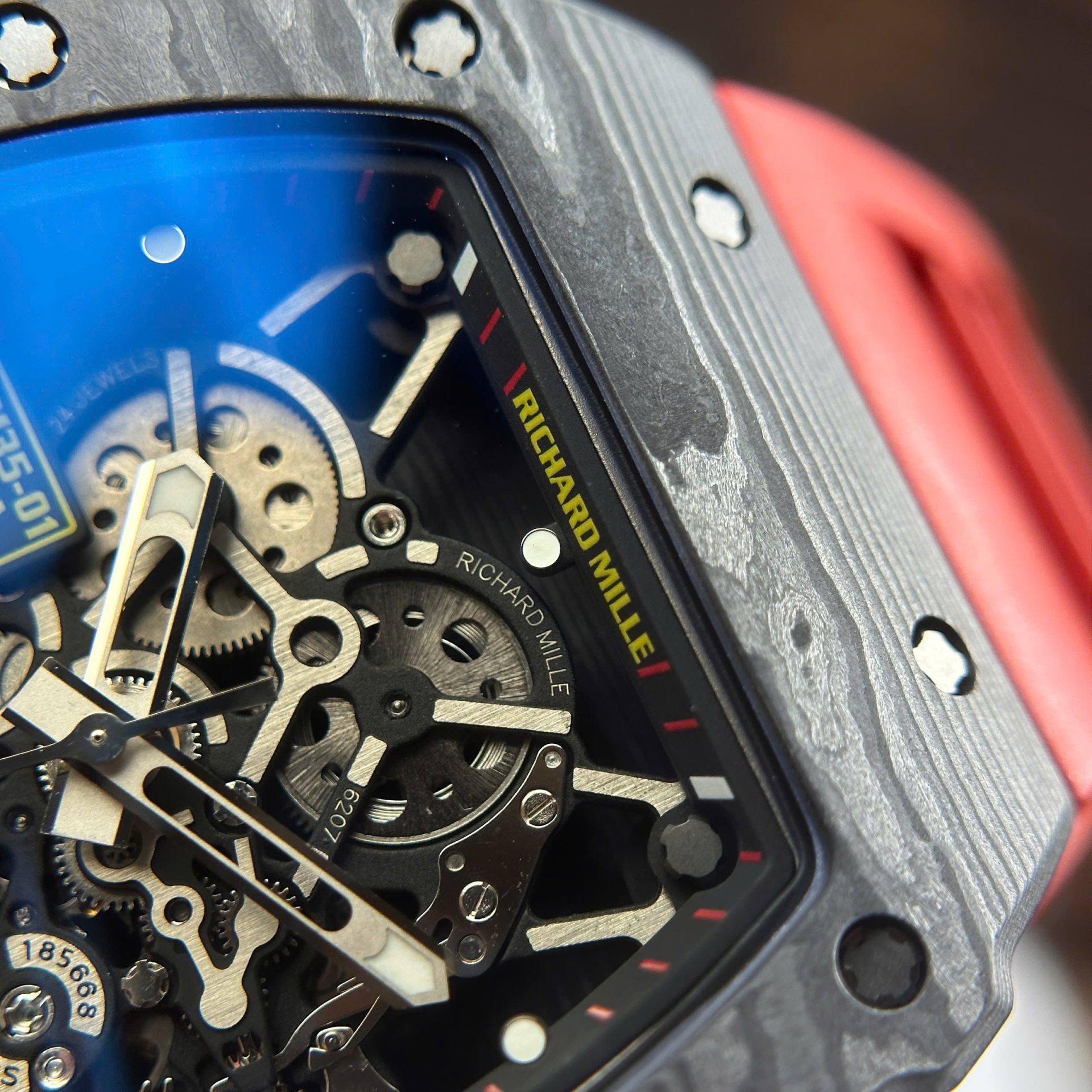 Richard Mille RM35-01 Rafael Nadal Carbon NTPT Copies Watches Red Rubber Strap ZF Factory 49,9x43mm