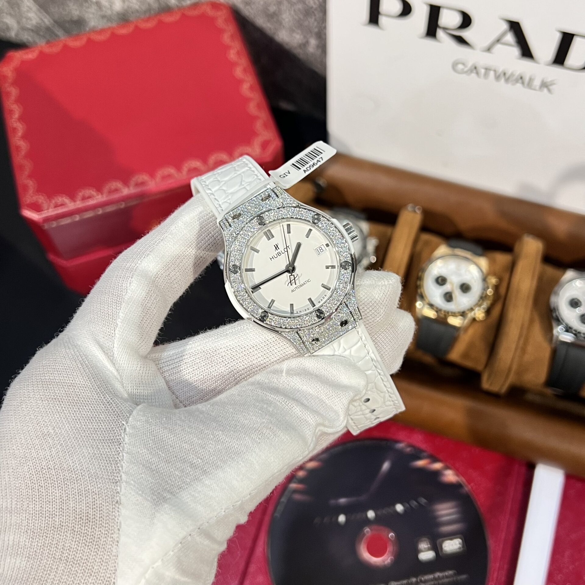 Hublot Replica 11 Watch Classic Fusion Titanium White Dial Full Moissanite Case 38mm