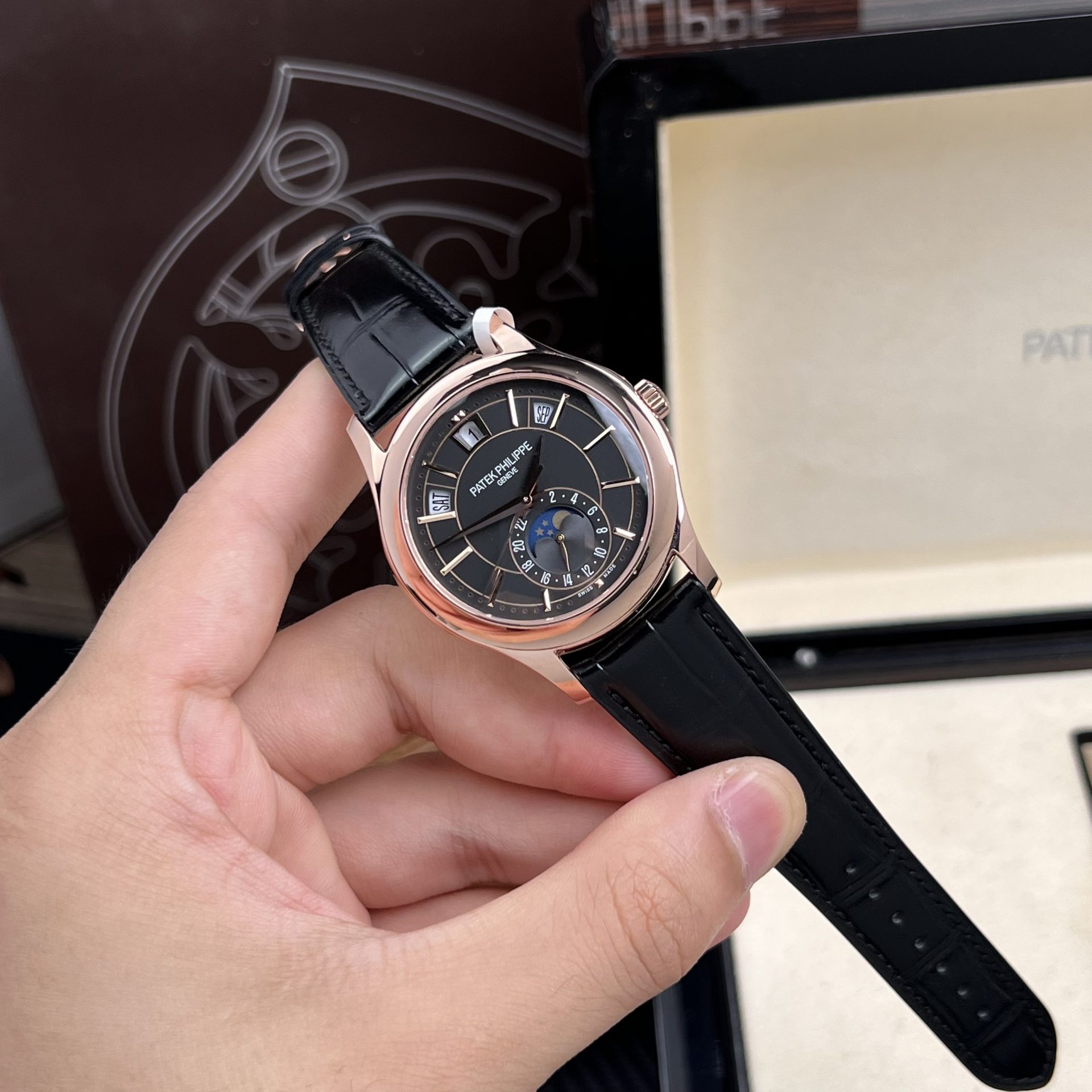 Patek Philippe Rep 11 Watch 5205R 18K Rose Gold Wrapped Men s Black Dial 40mm