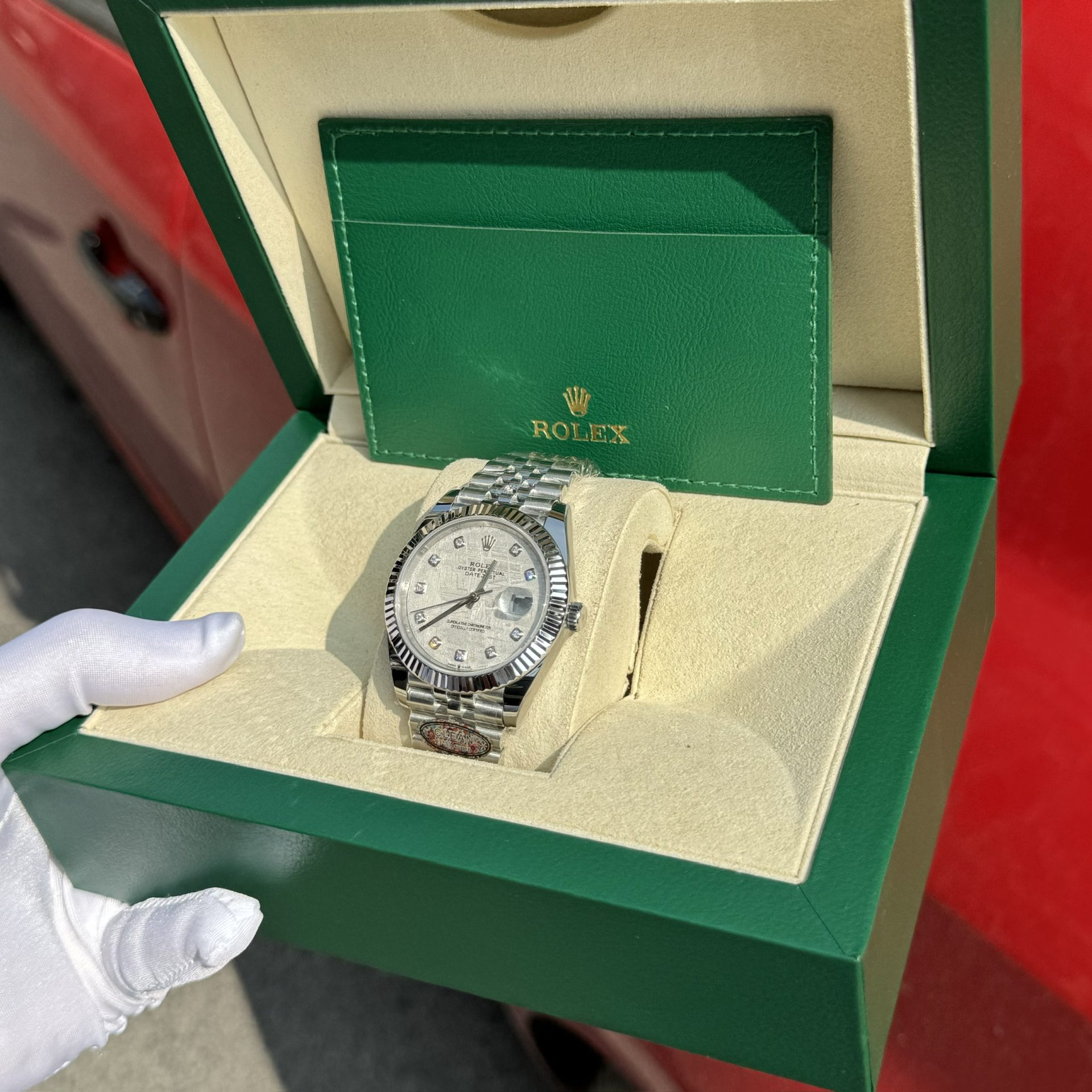 Rolex DateJust Replica Watch Meteorite Dial Moissanite Diamonds Clean Factory 41mm