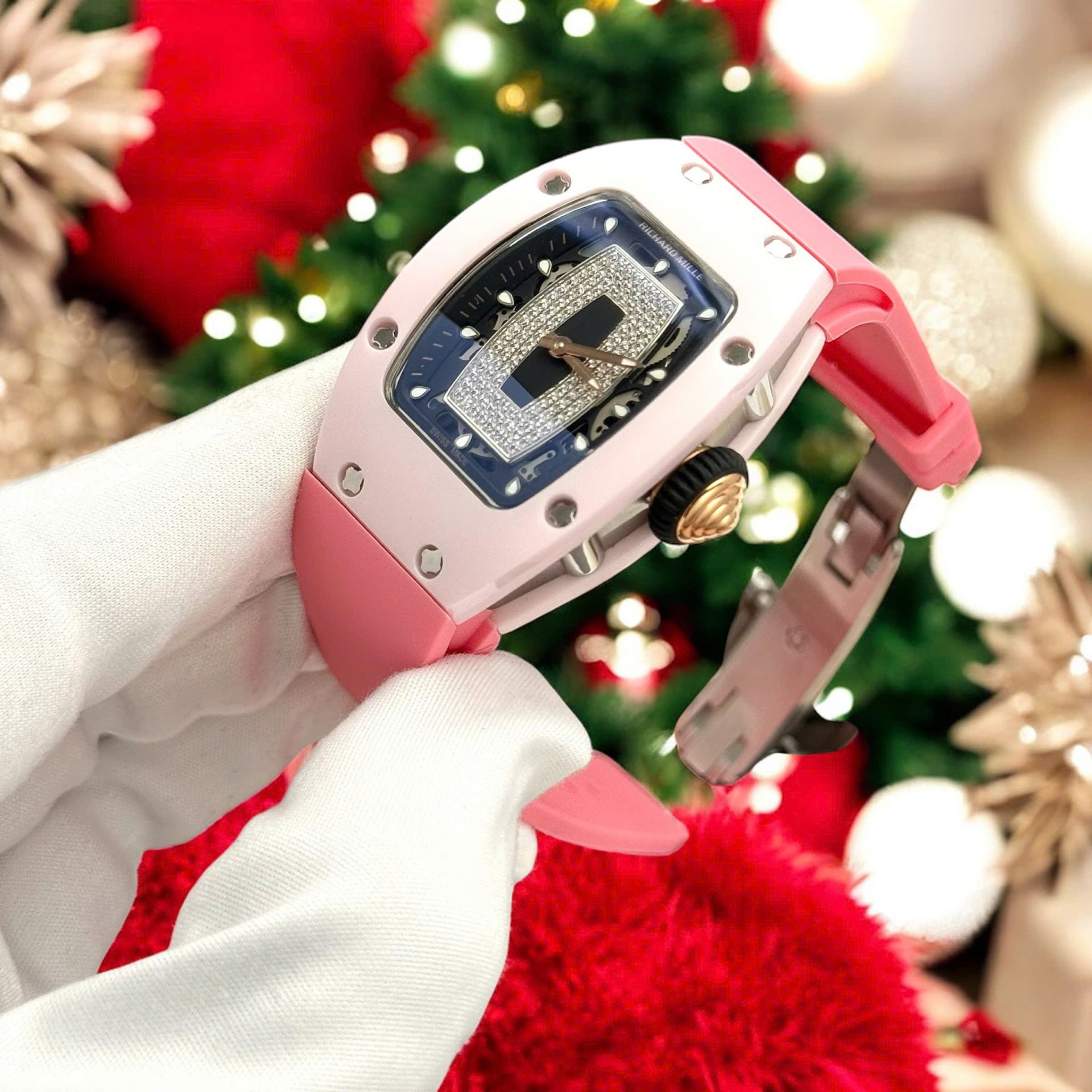Richard Mille Luxury Fake Watches RM07-01 Pink Rubber Strap Automatic Movement 36mm