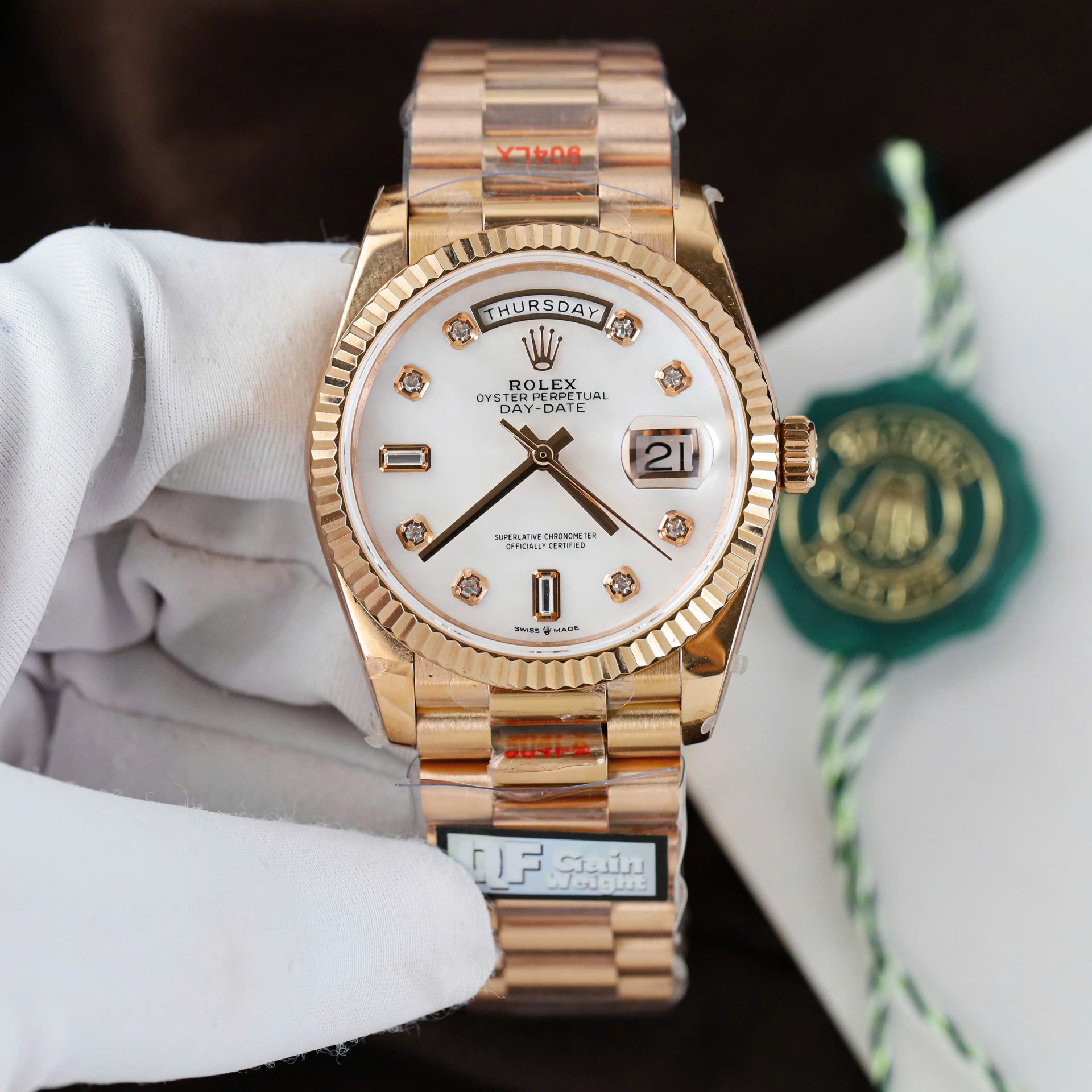 Rolex Day-Date 128235 Knock Off Watches MOP Dial Weight 156 Grams QF Factory 36mm