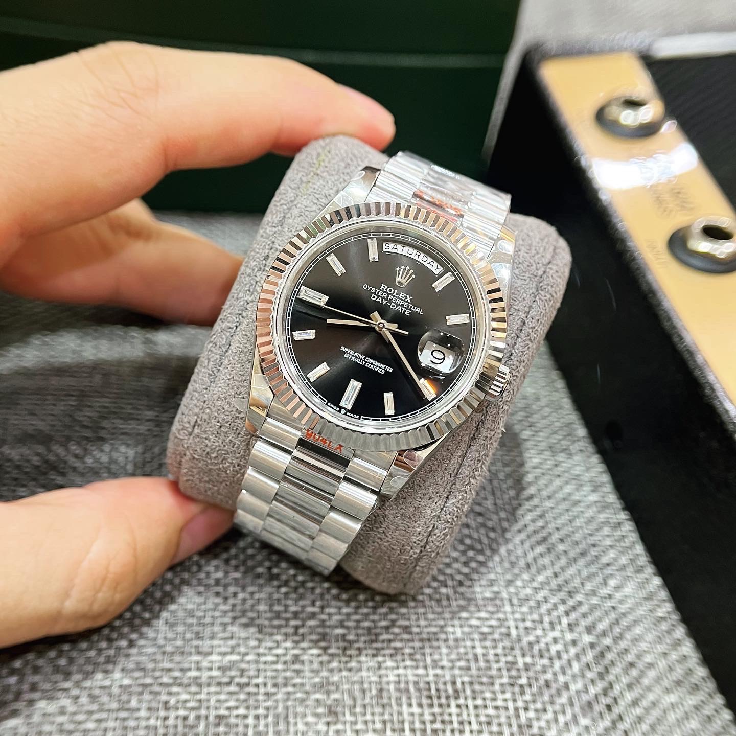 Rolex Replica 1:1 Watch Day-Date 228236 Black Dial With Stone Number GM Factory 40mm