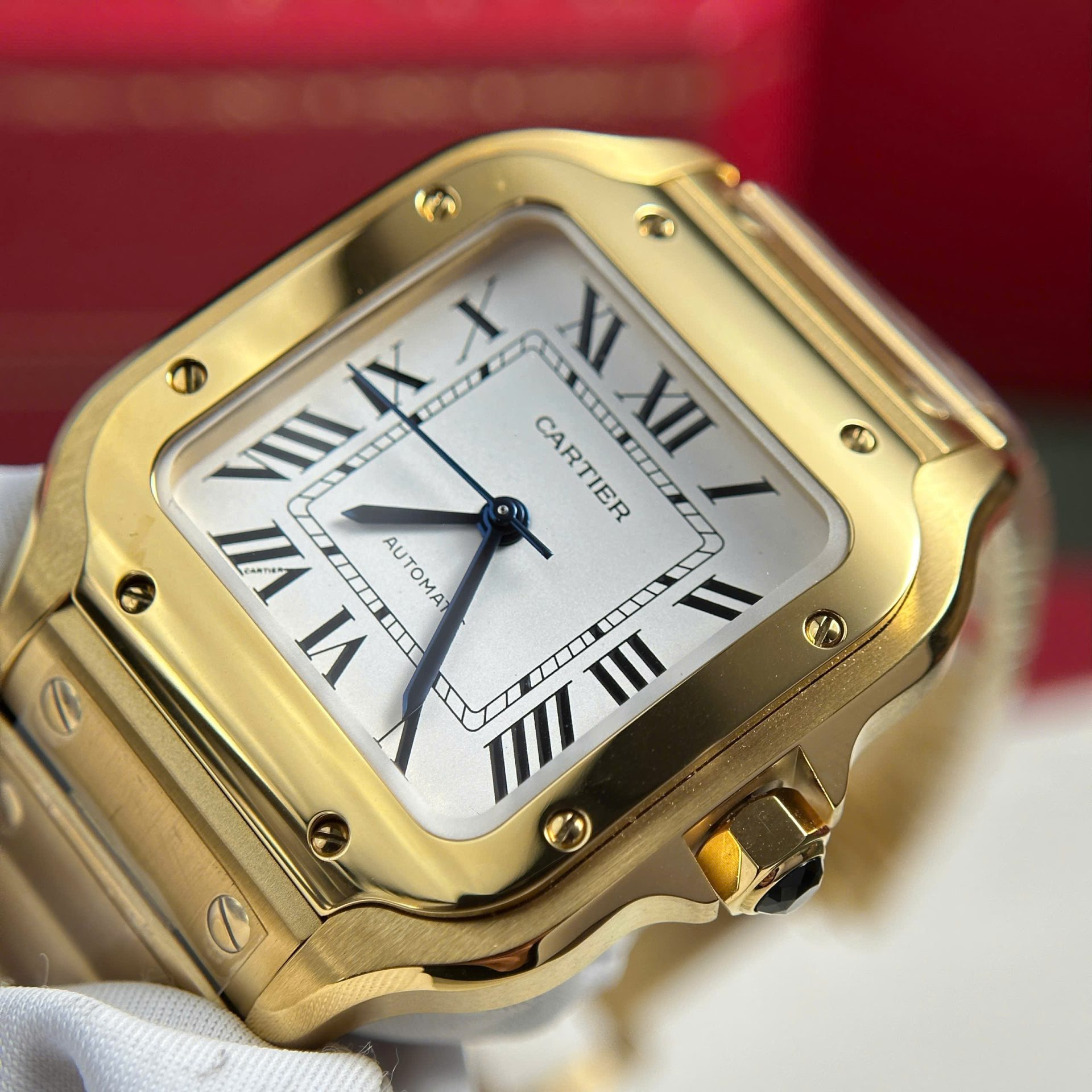 Cartier Santos Yellow Replica Watch White Dial BV Factory 35mm