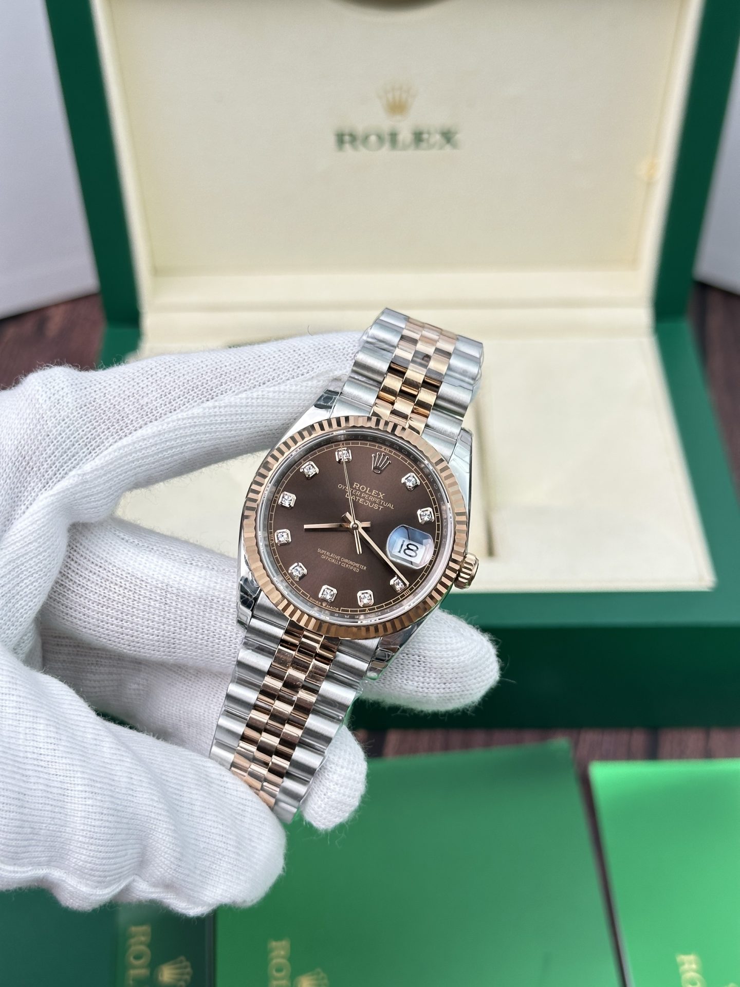 Rolex Replica 11 Watch Datejust Rose Gold Plated Chocolate Dial EW Factory 36mm