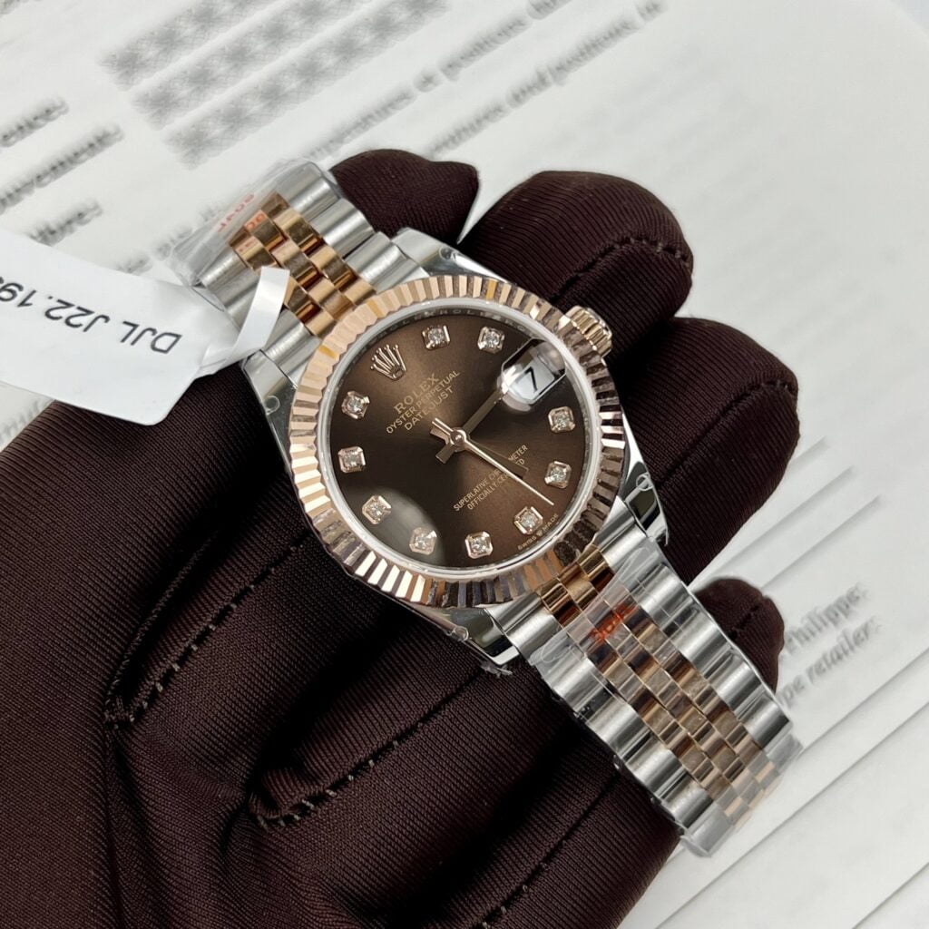 Rolex Replica 1:1 Watch DateJust Women s Genuine Gold Wrapped Brown Dial GM Factory 31mm