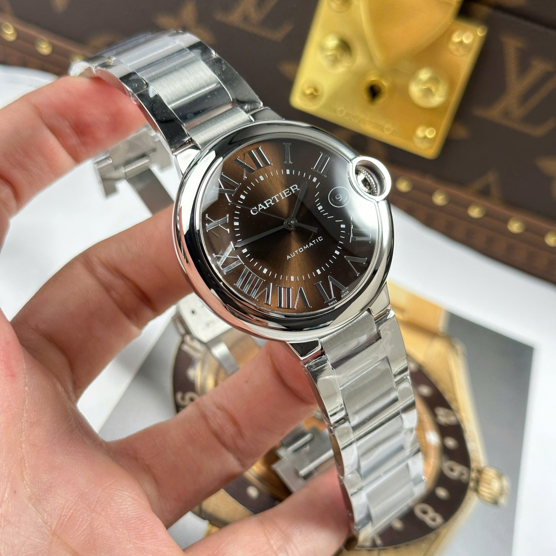 Cartier Ballon Bleu Luxury Imitation Watches Brown Dial Automatic Moevement AF Factory 40mm