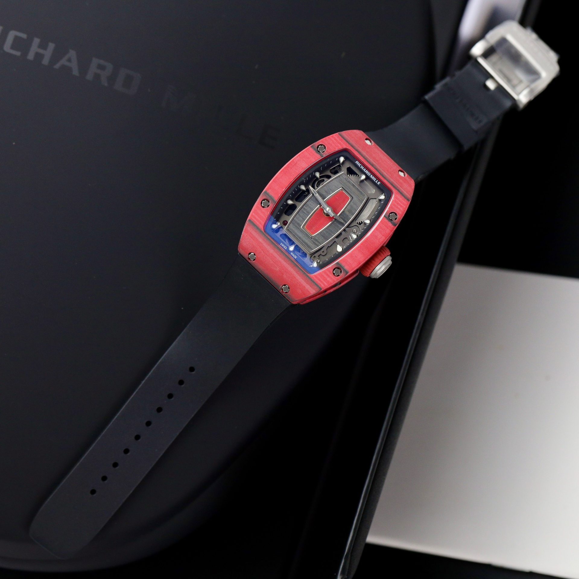 Richard Mille Rep 1:1 Watch RM07 Carbon Red Black Rubber Strap 36mm