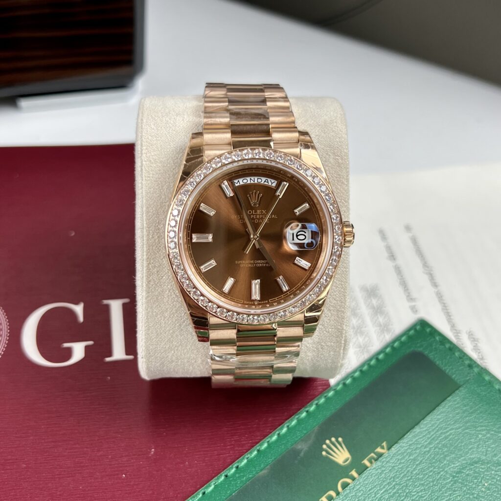 Rolex Replica Watch Day-Date Men s Chocolate Dial Diamond Bezel EW Factory 40mm