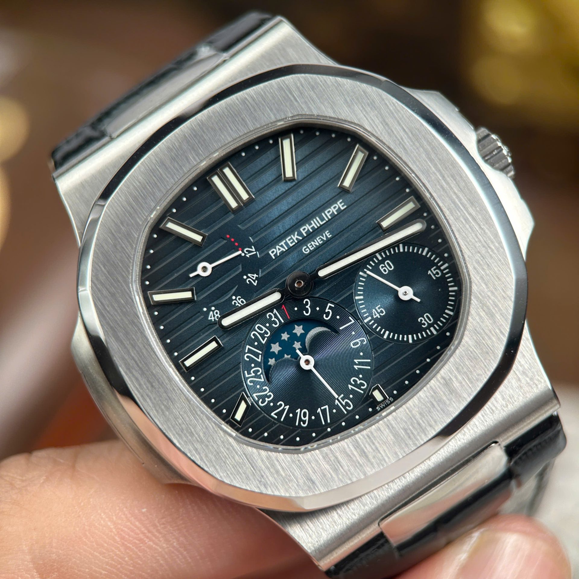 Patek Philippe Nautilus 5712 Copies Watches Blue Dial Leather Strap PPF Factory Version 3 40mm
