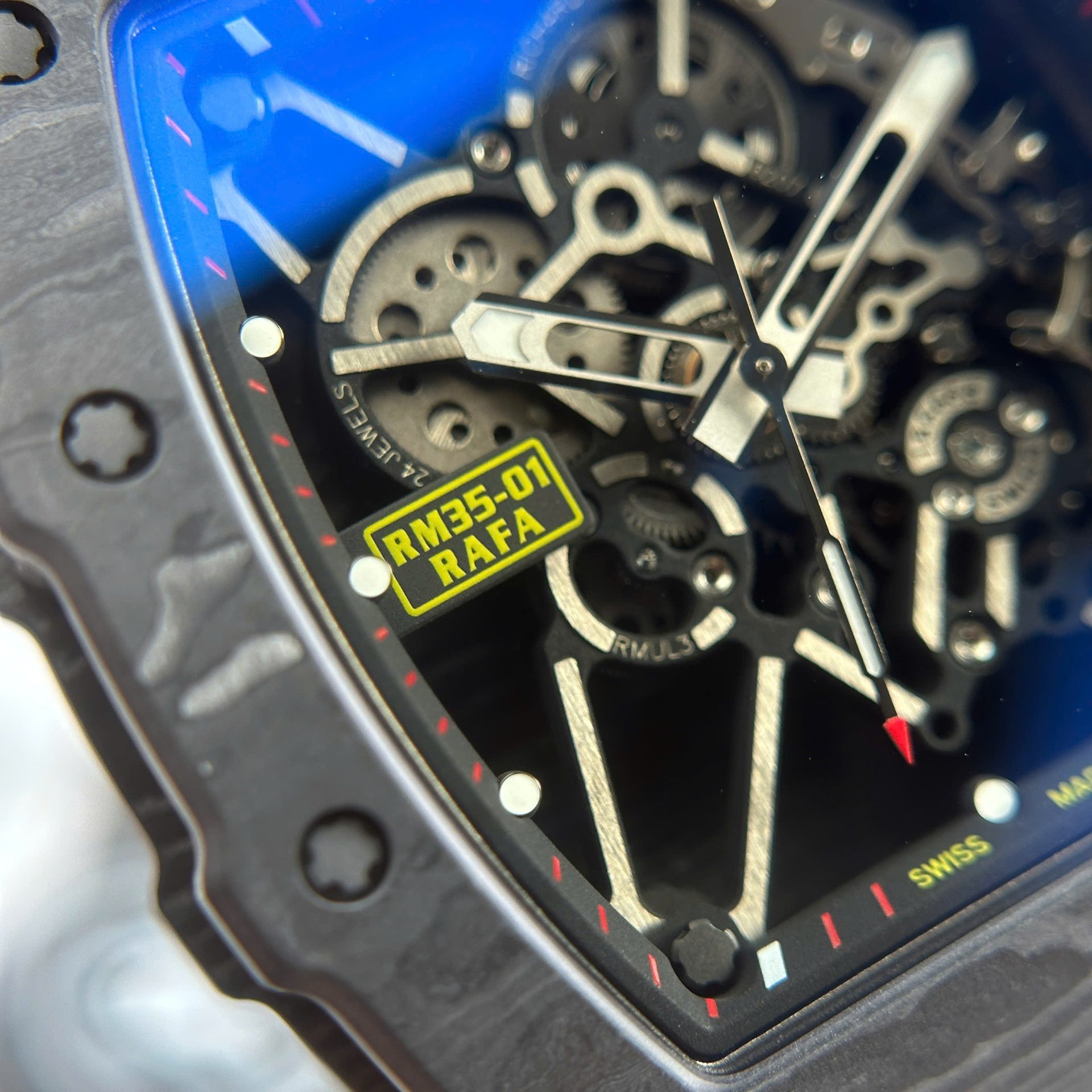 Richard Mille RM35-01 Rafael Nadal Carbon NTPT Copies Watches Red Rubber Strap ZF Factory 49,9x43mm
