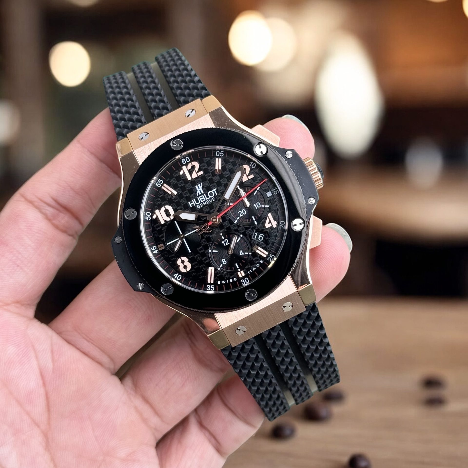 Hublot Rep 1:1 Watch Big Bang Chronograph King Gold Black Ceramic Bezel 44mm