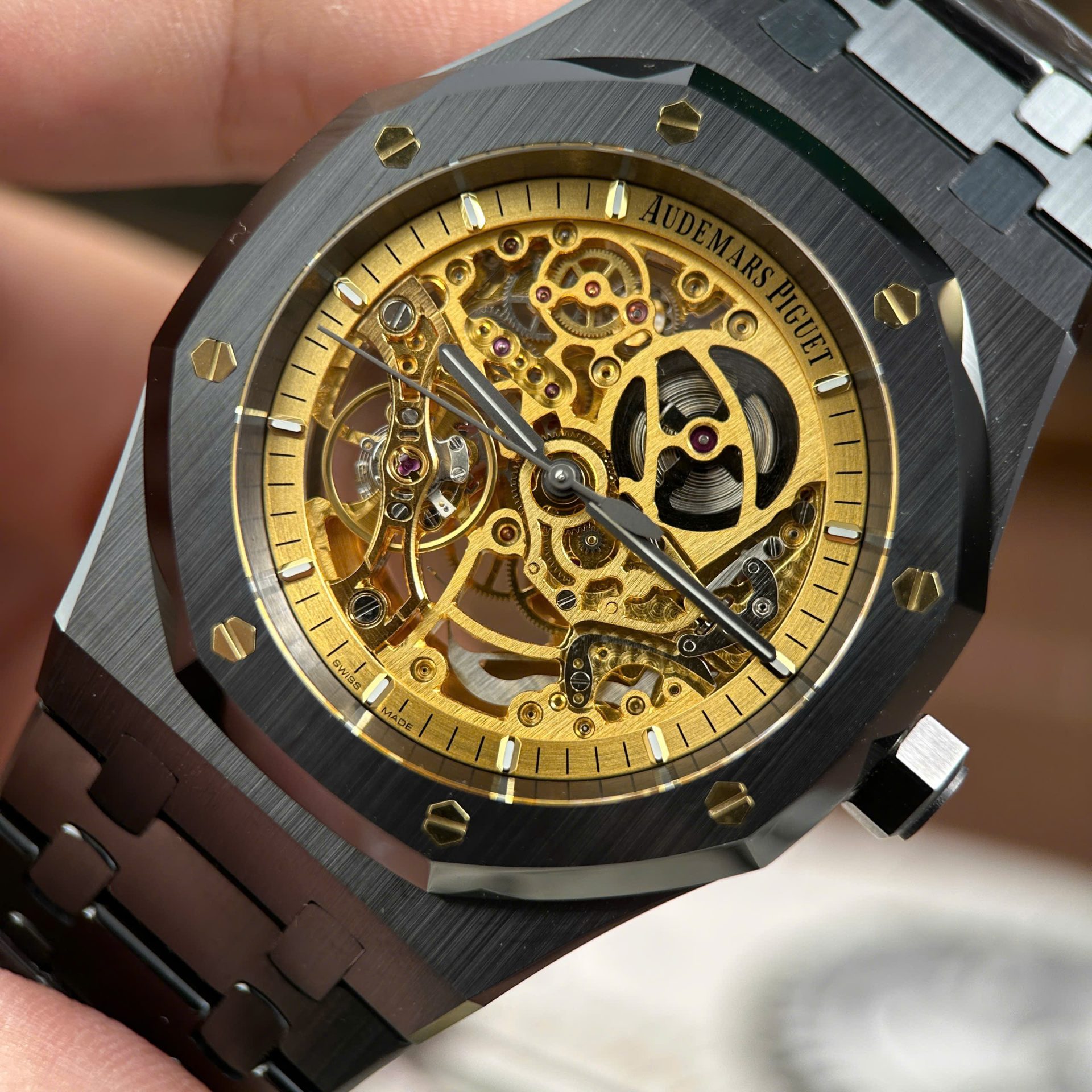 Audemars Piguet Royal Oak 15416 Black Ceramic Best Replica Watches Dial Skeleton THB Factory 41mm