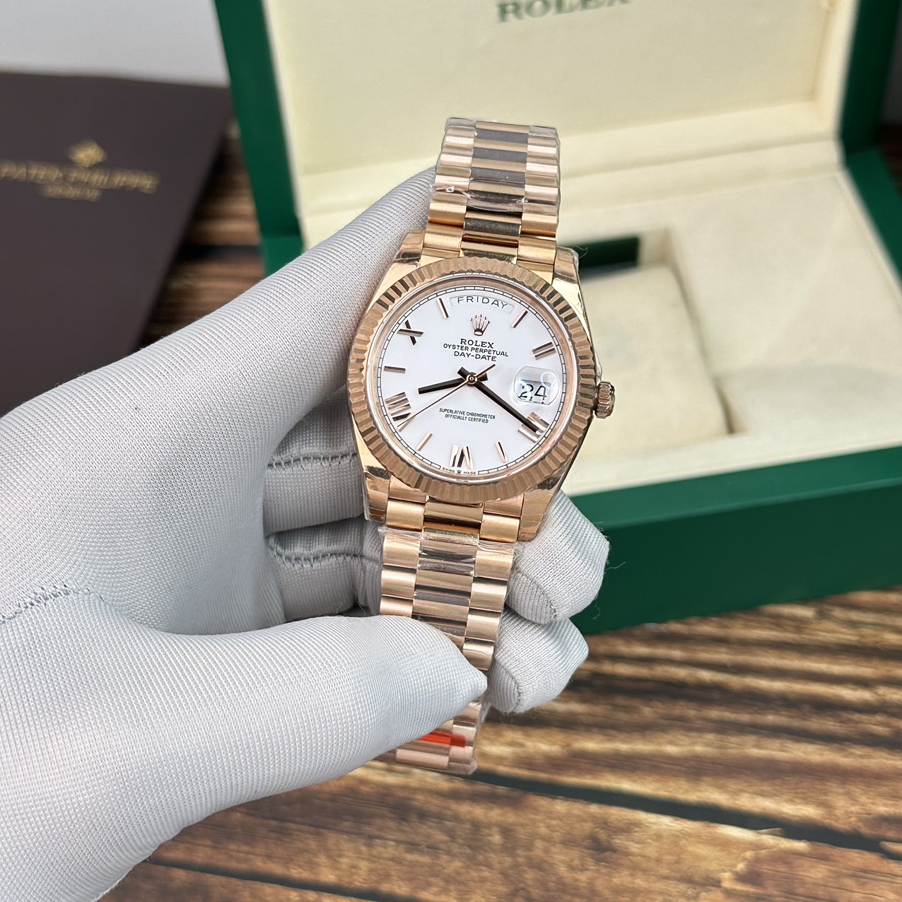 Rolex Replica 1:1 Watch Day-Date Rose Gold White Dial EW Factory 40mm