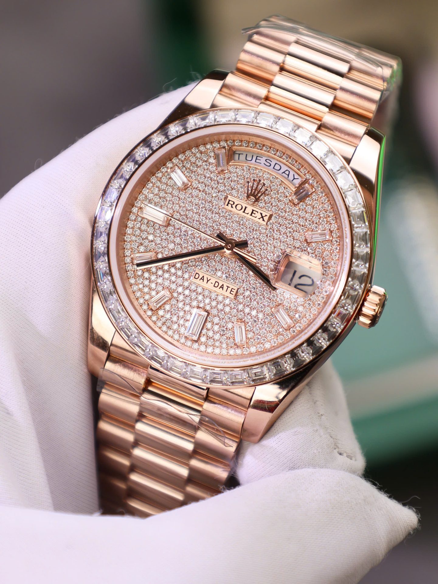 Rolex Best Copies Watches Day-Date Custom Diamonds Moissanite + Gold Wrapped GMF 40mm