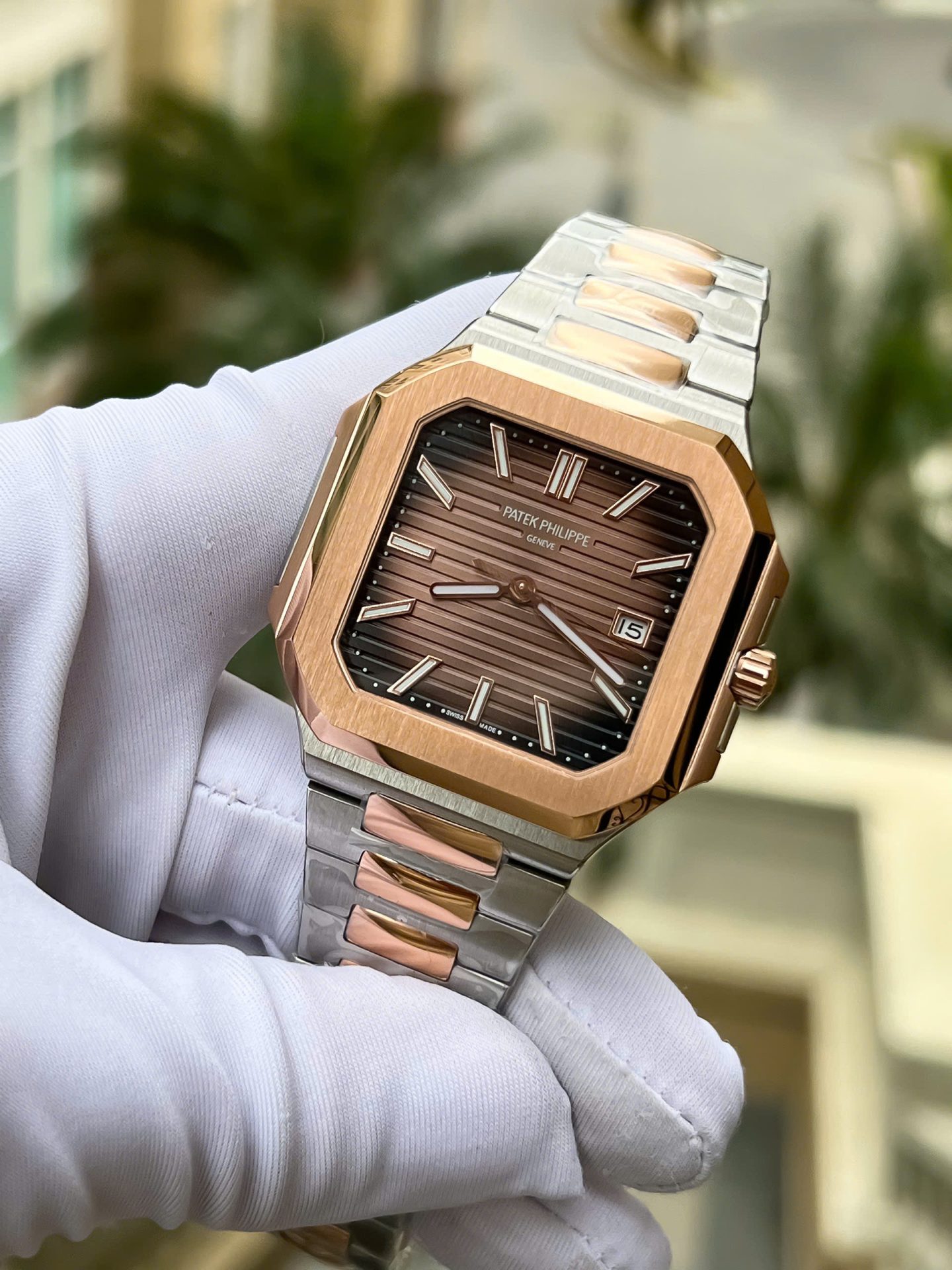Patek Philippe Cubitus 5821 Demi Rose Gold Replica 11 Watch Dial Square Chocolate 45mm