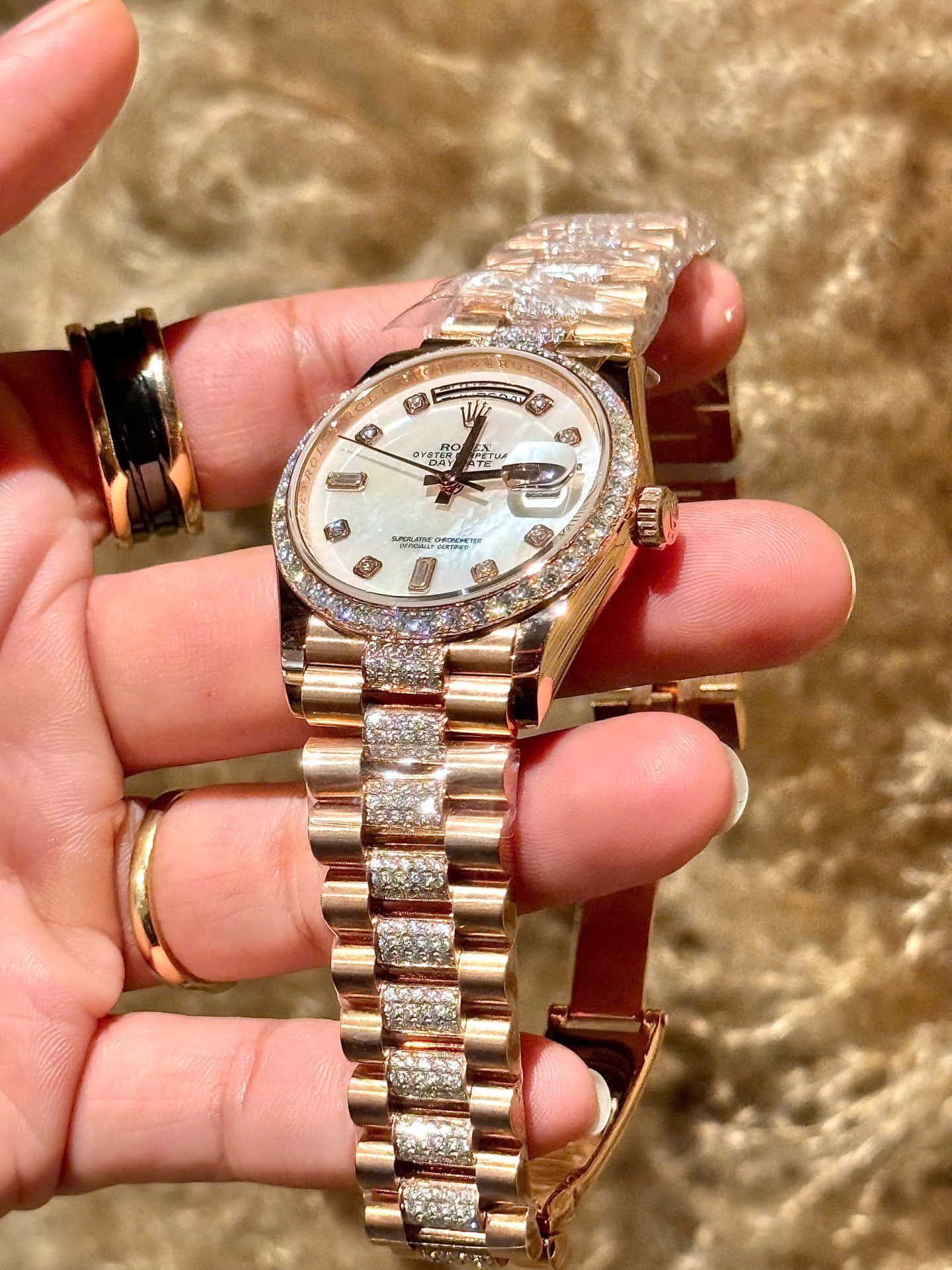 Rolex Best Replica Watch Day-Date Dial Mother Of Pearl Custom Gold Wrapped GMF 40mm