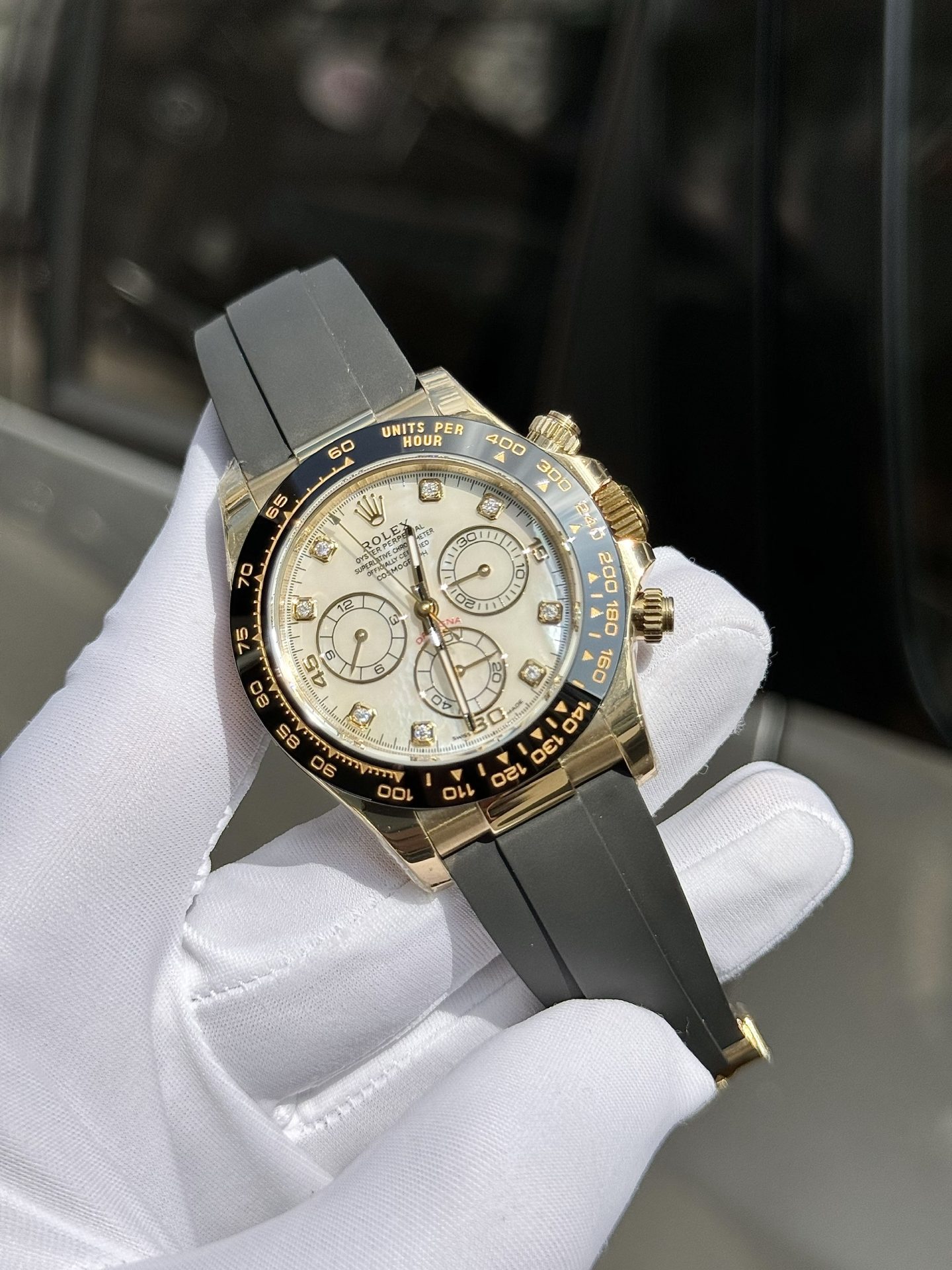 Rolex Daytona 116518 White Mother of Pearl Dial Rep 11 Watch With Moissanite Diamond Clean Factory 40mm