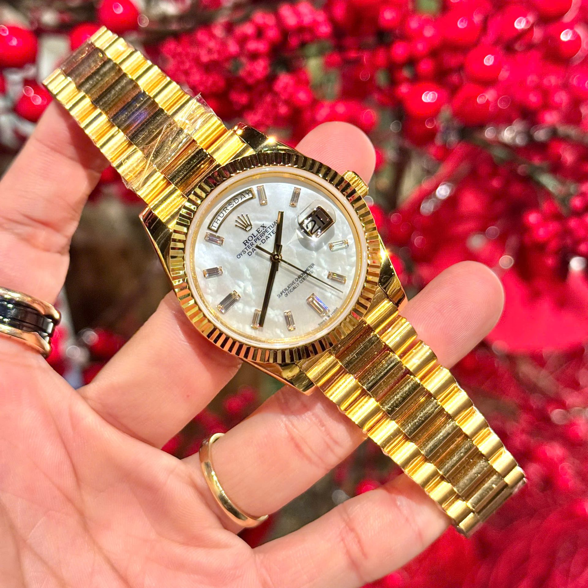 Rolex Refined Mother Of Pearl   Moissanite Diamonds Dial 18K Gold Wrapped GMF 40mm
