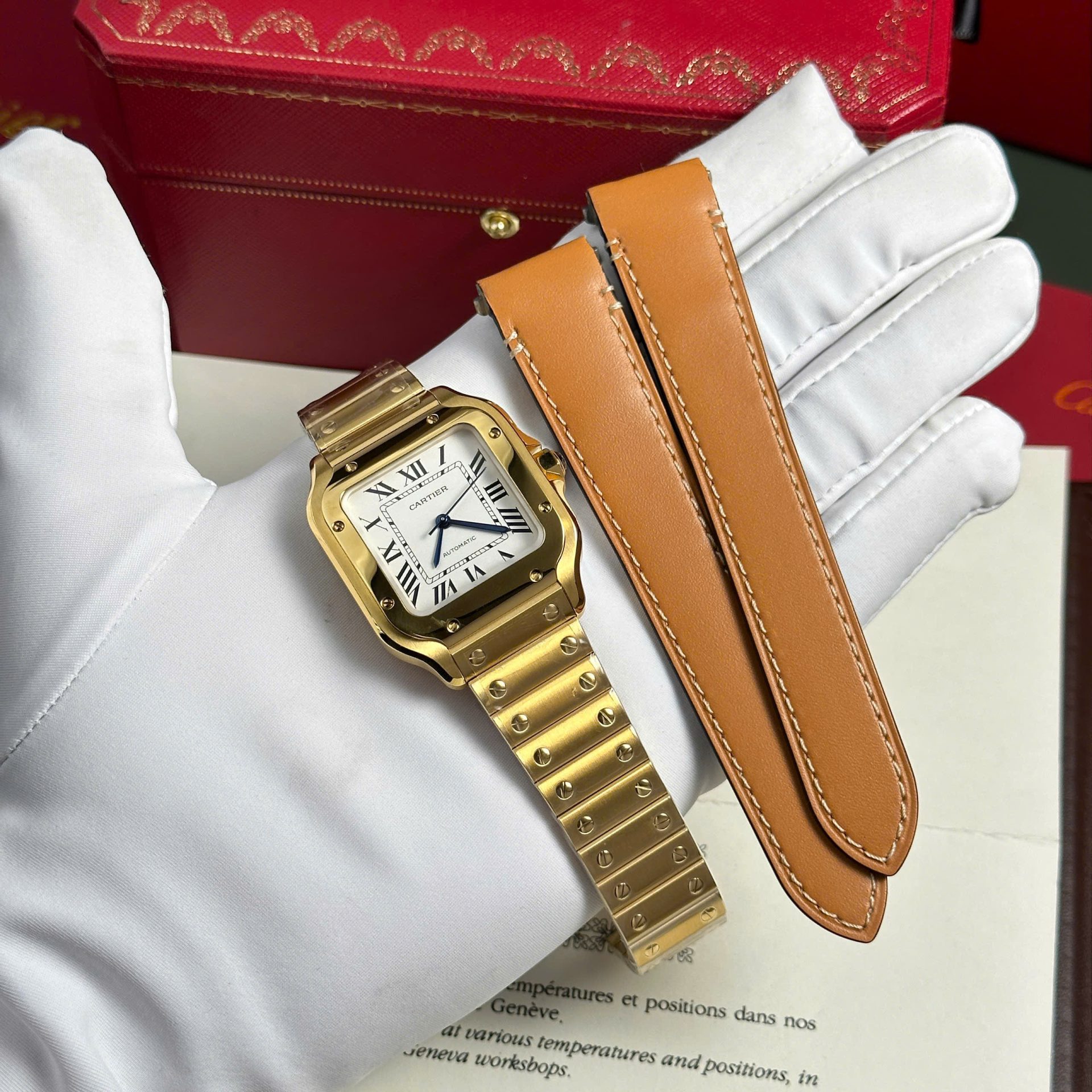 Cartier Santos Yellow Replica Watch White Dial BV Factory 35mm