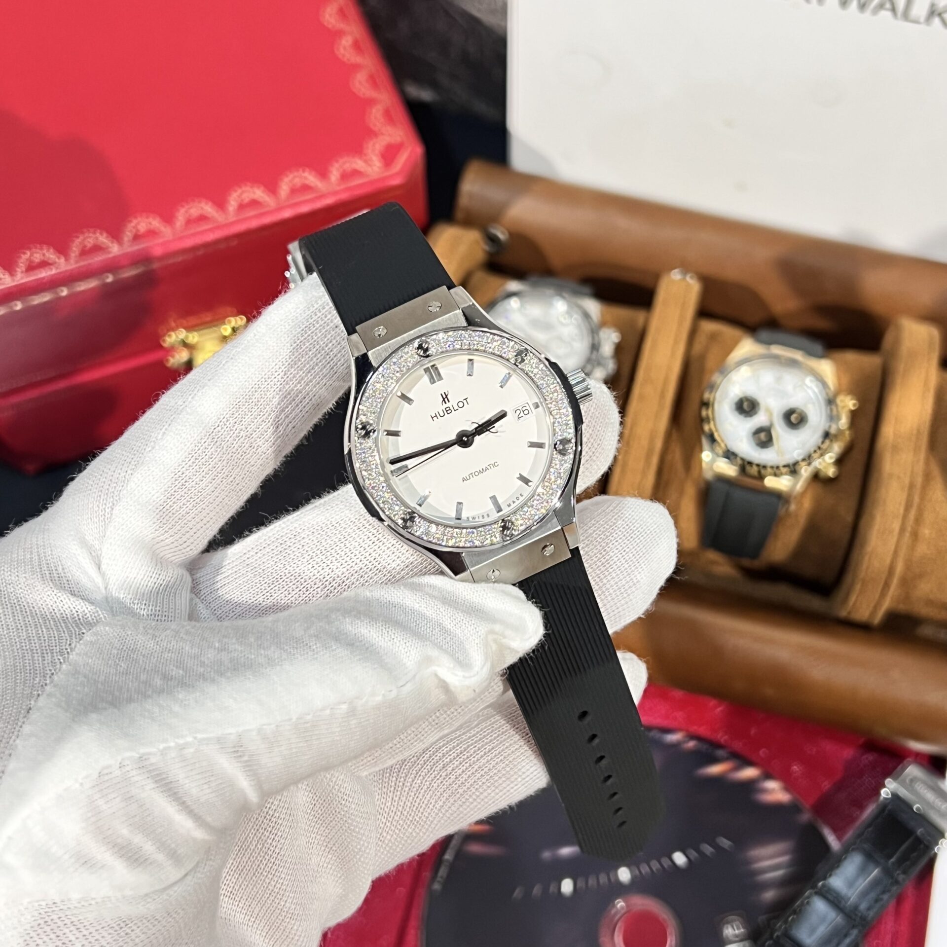 Hublot Replica 11 Watch Classic Fusion Titanium White Dial With Moissanite Bezel 38mm