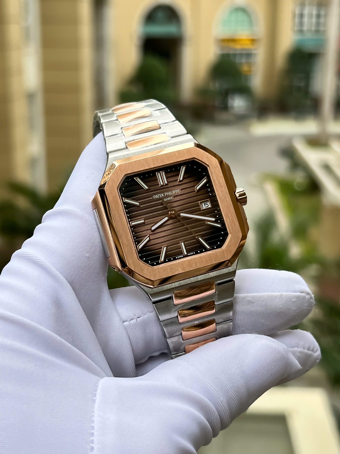 Patek Philippe Cubitus 5821 Demi Rose Gold Replica 11 Watch Dial Square Chocolate 45mm