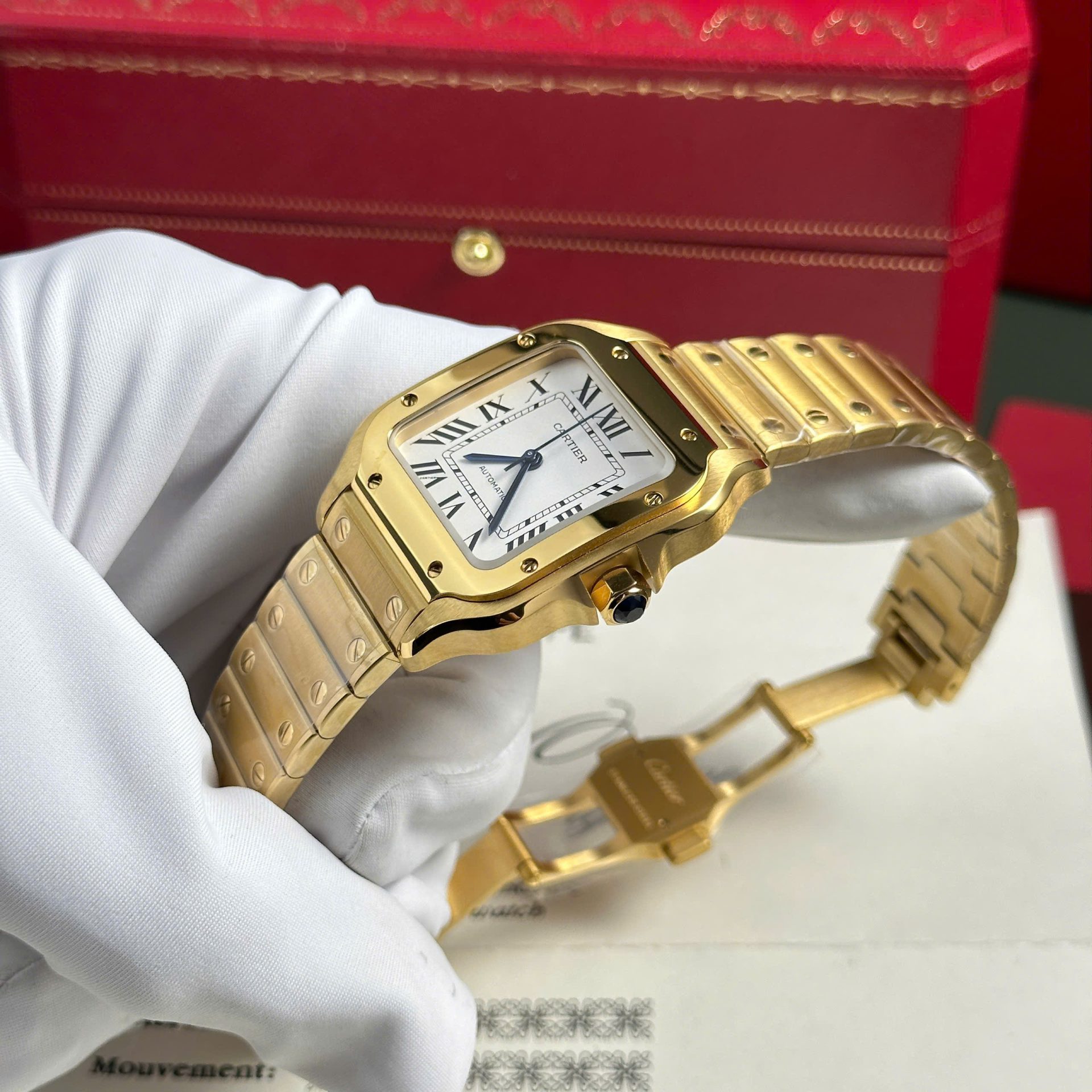 Cartier Santos Yellow Replica Watch White Dial BV Factory 35mm