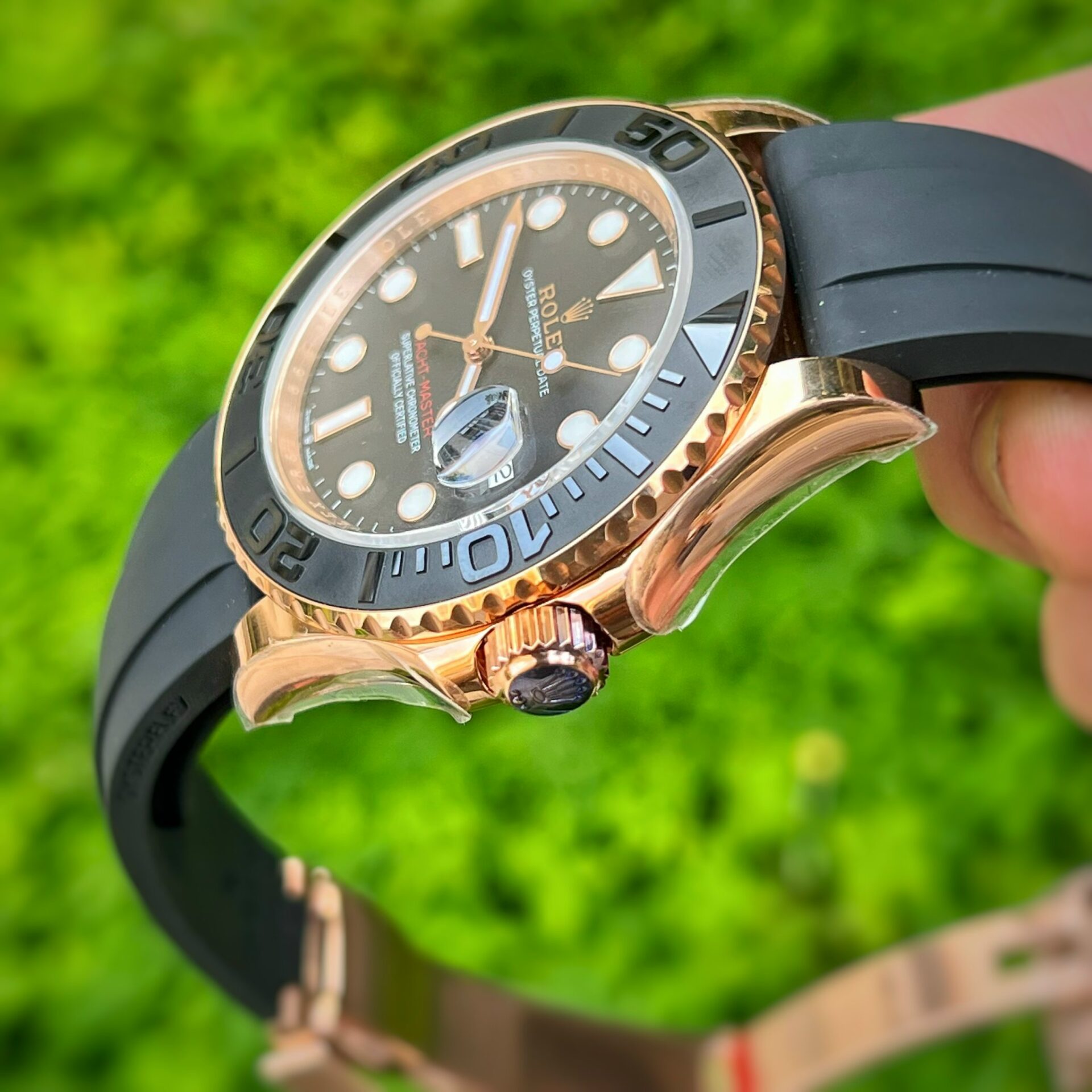 Rolex Replica 1:1 Watch Yacht-Master Rose Gold Plated Rubber Strap 40mm