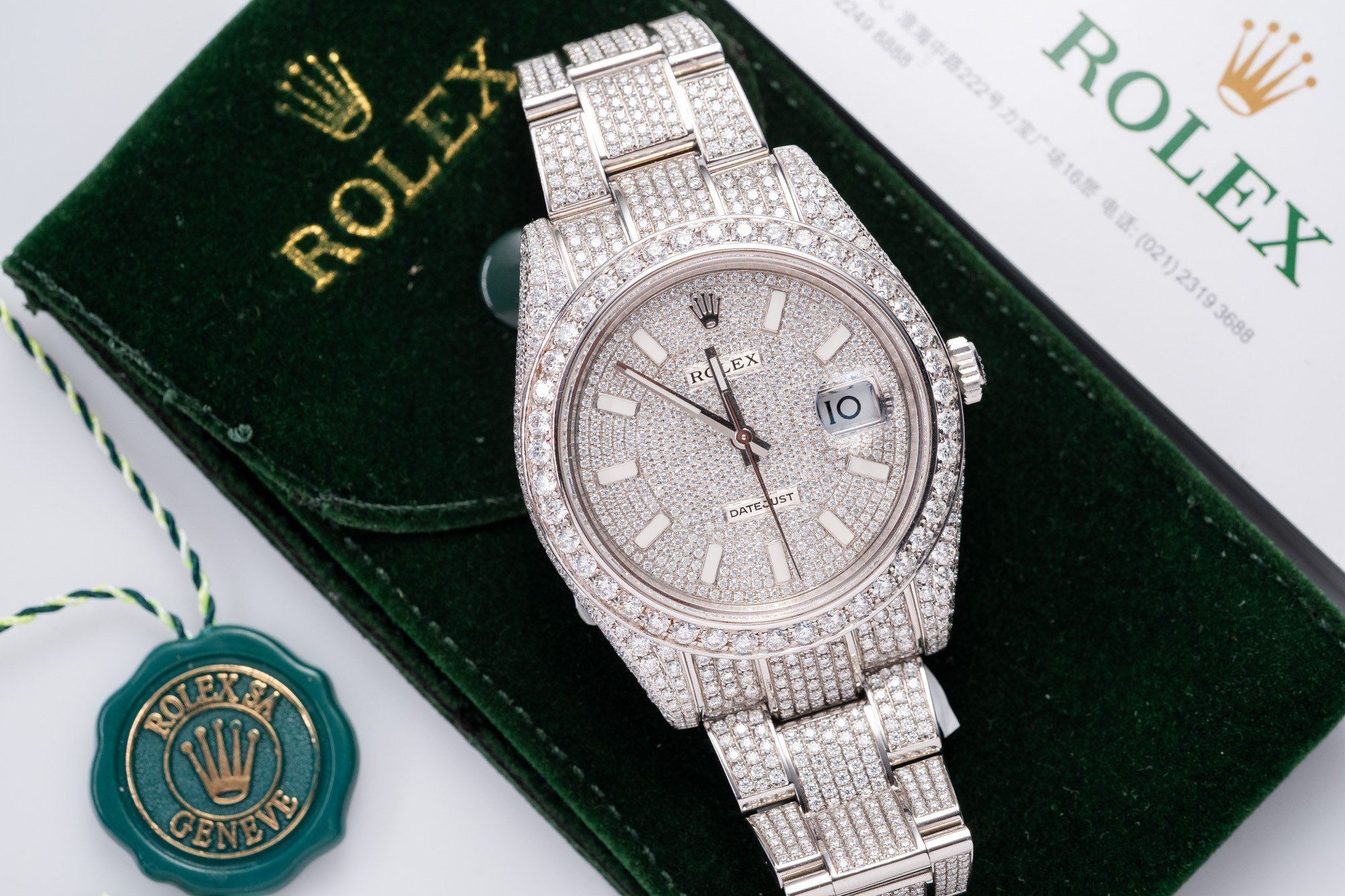 Rolex DateJust Rep 11 Watch Full Diamond Moissanite White 41mm