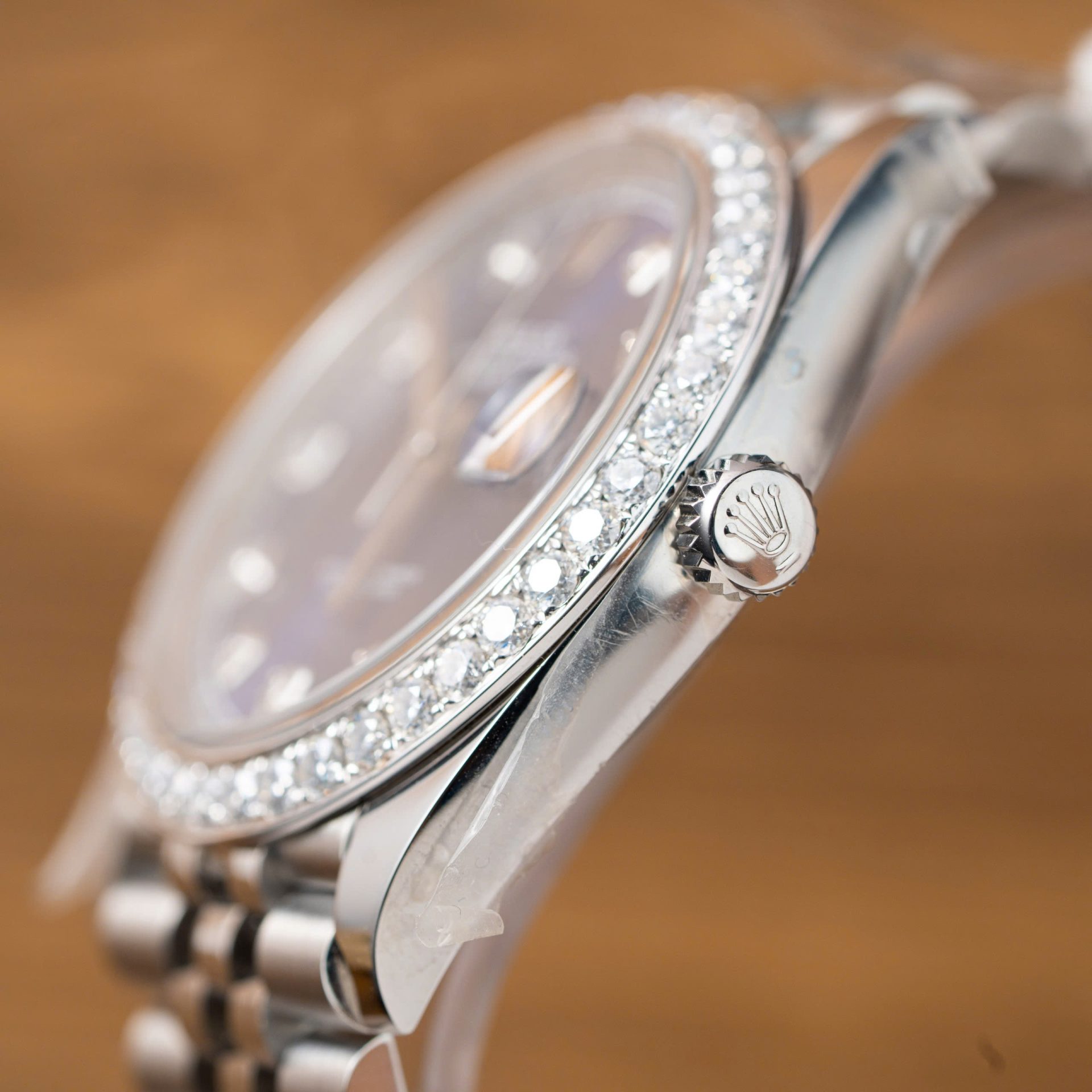 Rolex Replica Watch DateJust Blue Dial With Moissanite Diamond Bezel Factory Clean 41mm