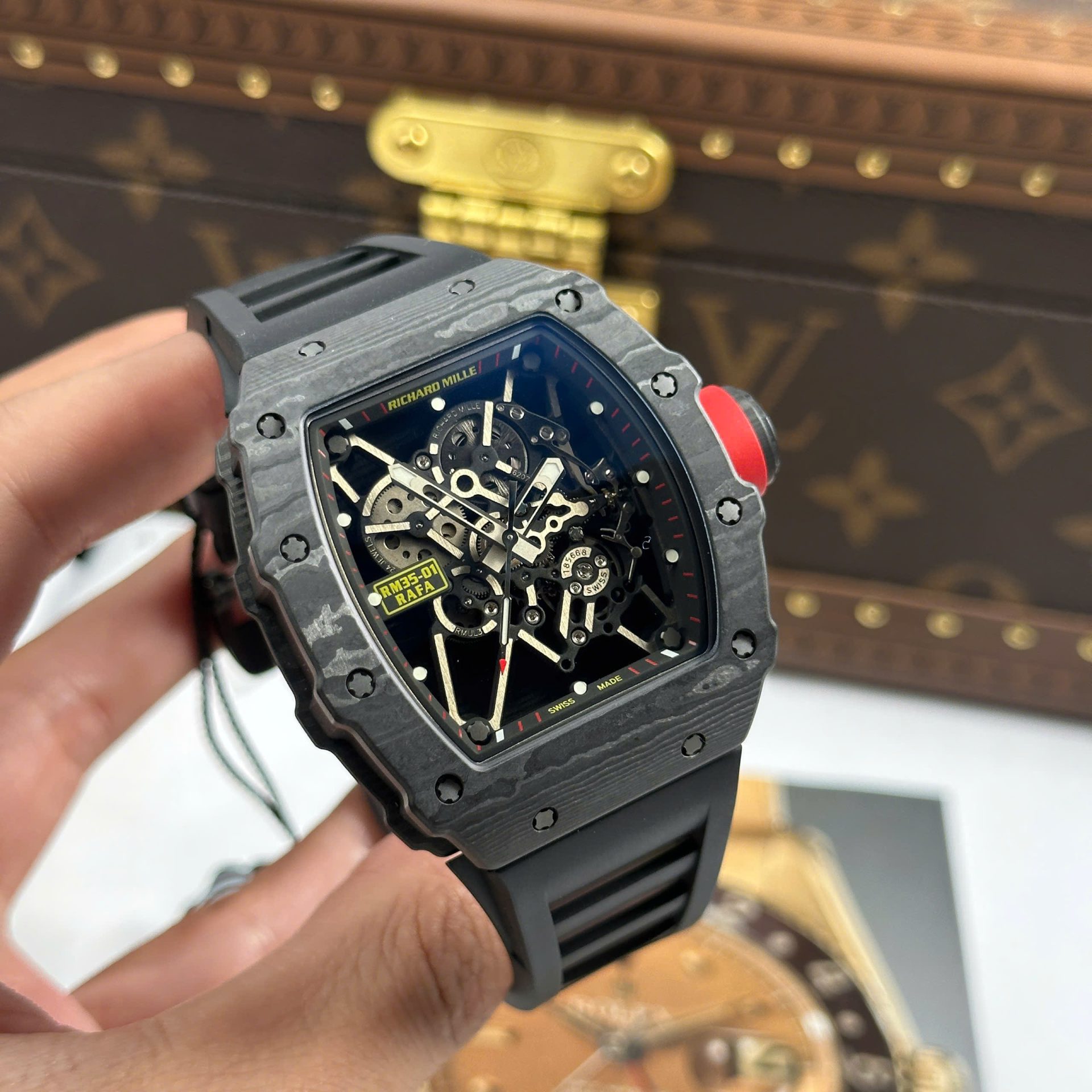 Richard Mille RM35-01 Rafael Nadal Carbon NTPT Replica Watches Black Rubber Strap ZF Factory 49,9x43mm
