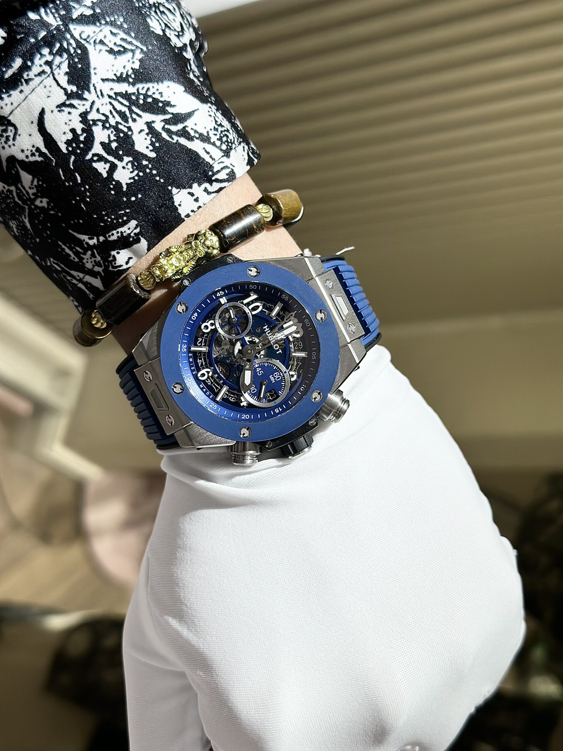 Hublot Replica Watch Big Bang Unico Blue Rubber Strap Factory BBF 44mm