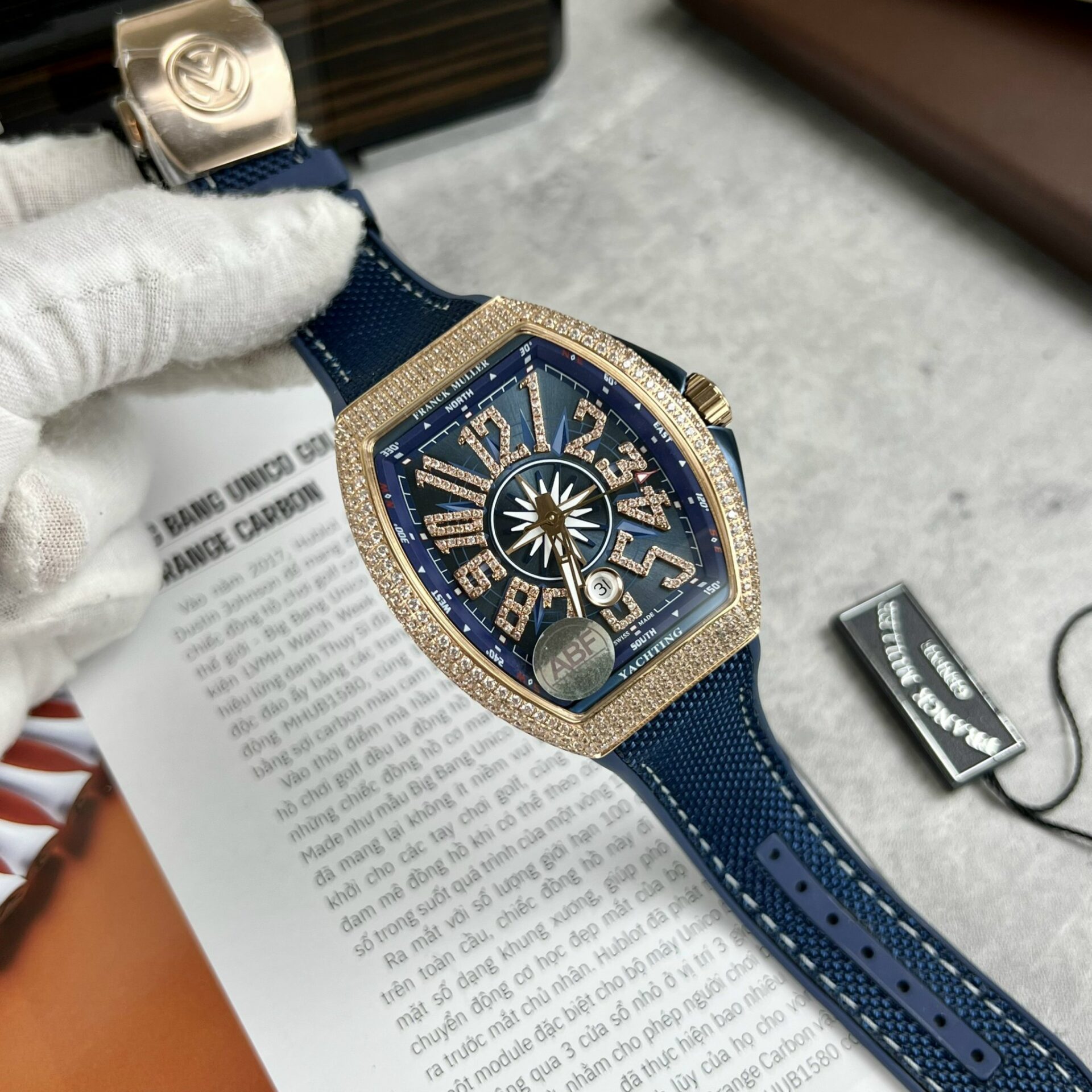 Franck Muller Replica 11 Watch V45 Blue Dial Rose Gold Case 45mm