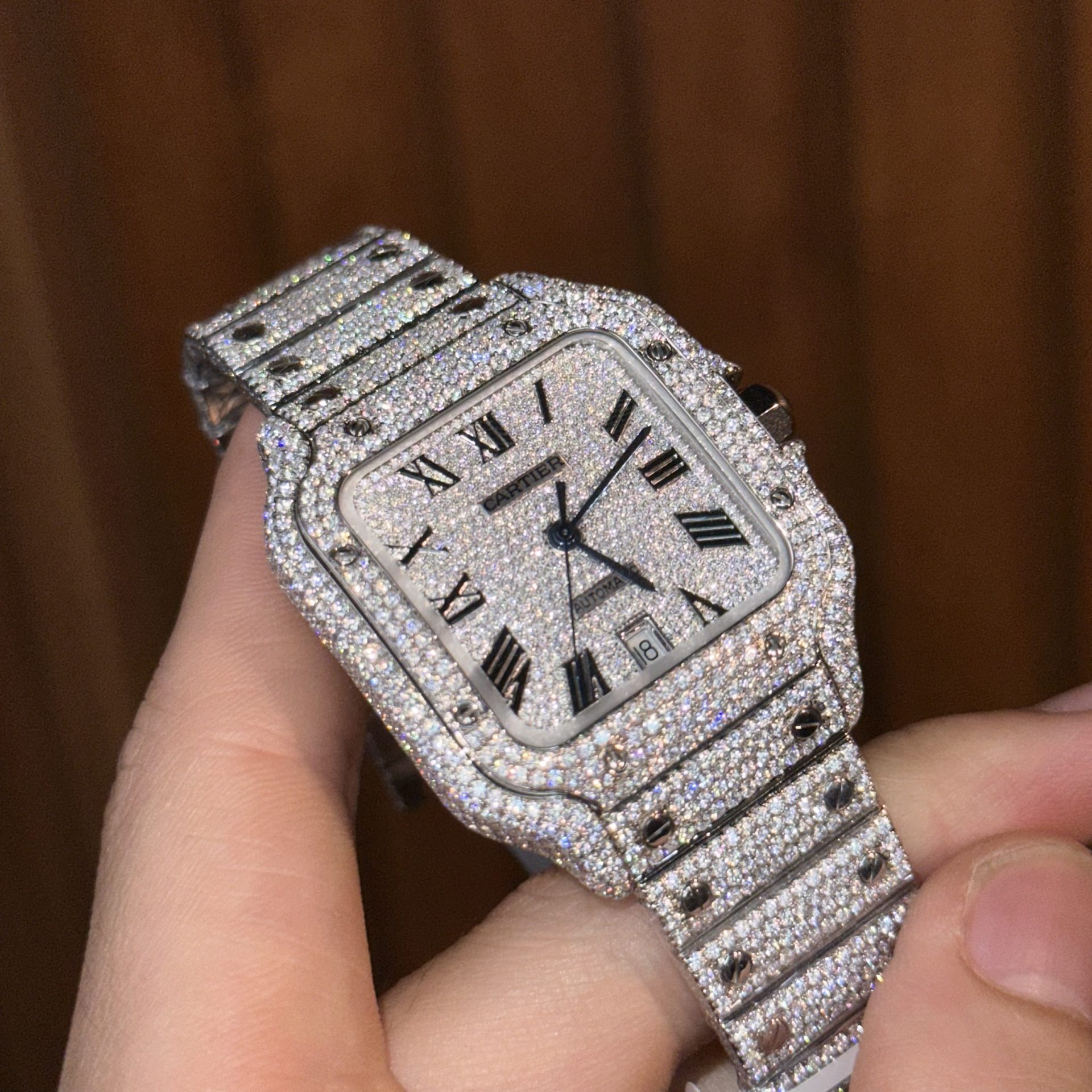 Cartier Iced Out Santos De Cartier Customs Moissanite Diamonds 39.8mm