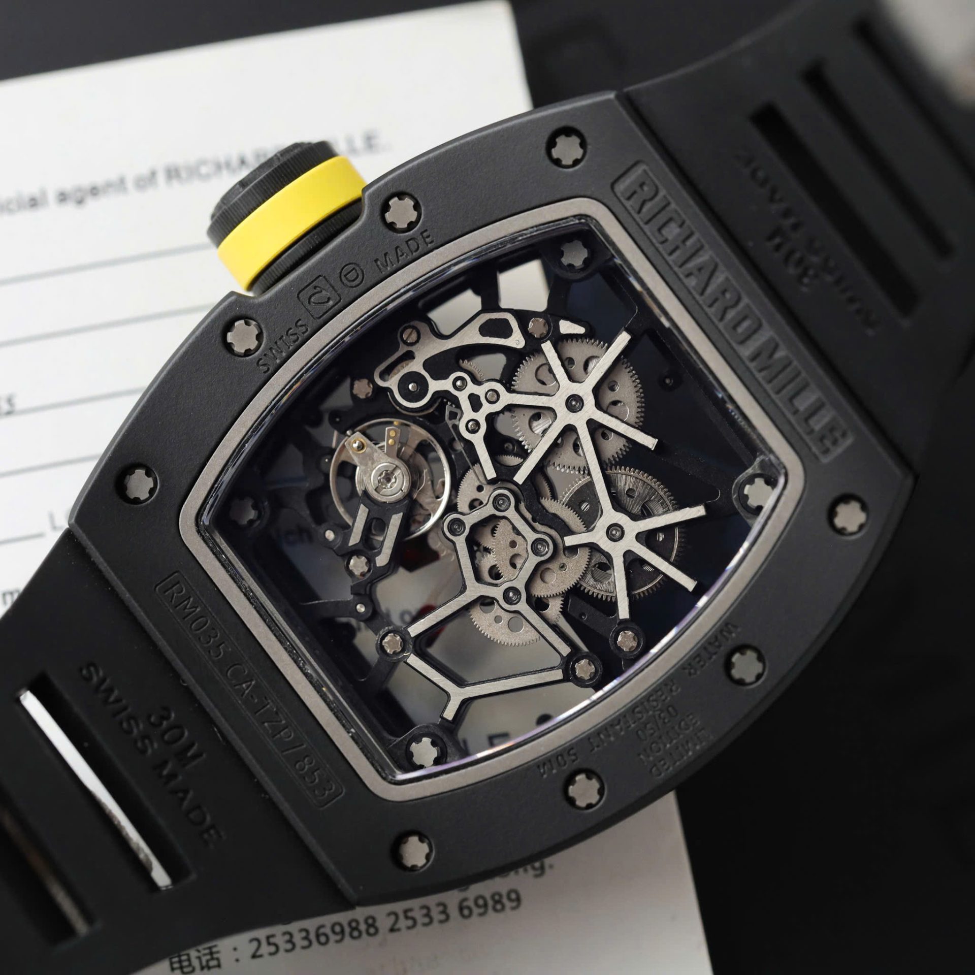 Richard Mille RM035 Americas Toro Fake Watches Black Ceramic Rubber Strap ZF Factory 40x48mm