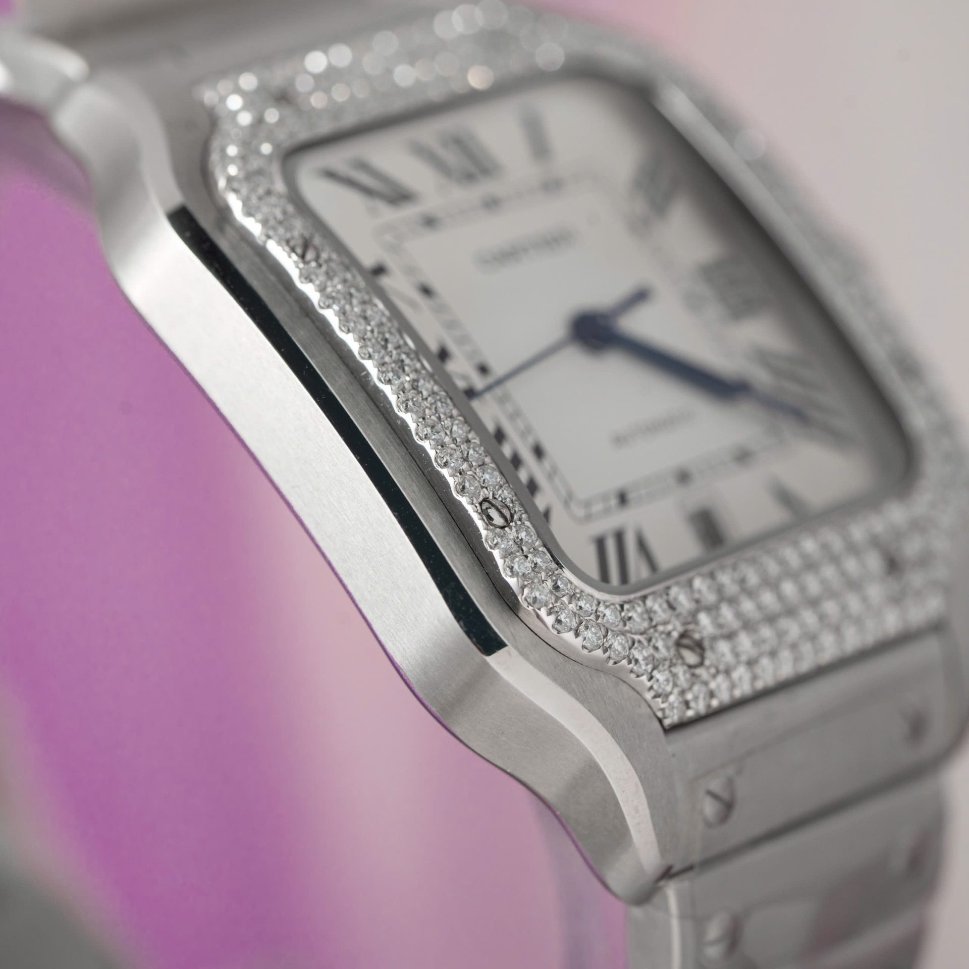 Cartier Replica 11 Watch Santos Moissanite Diamond Bezel White Dial BV Factory 39.8mm