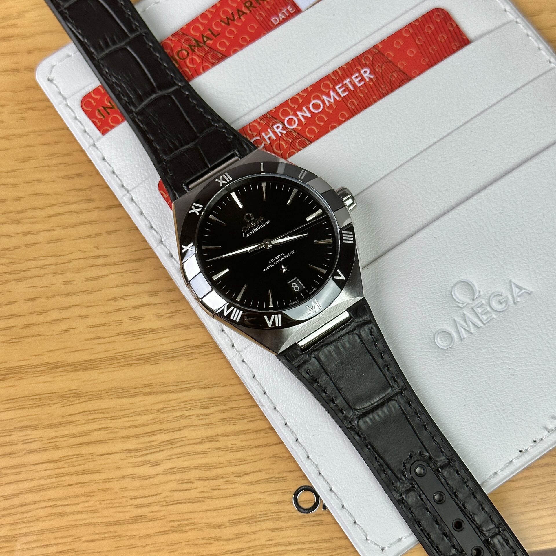 Omega Replica Watch Constellation Black Leather Strap Factory VS 41mm
