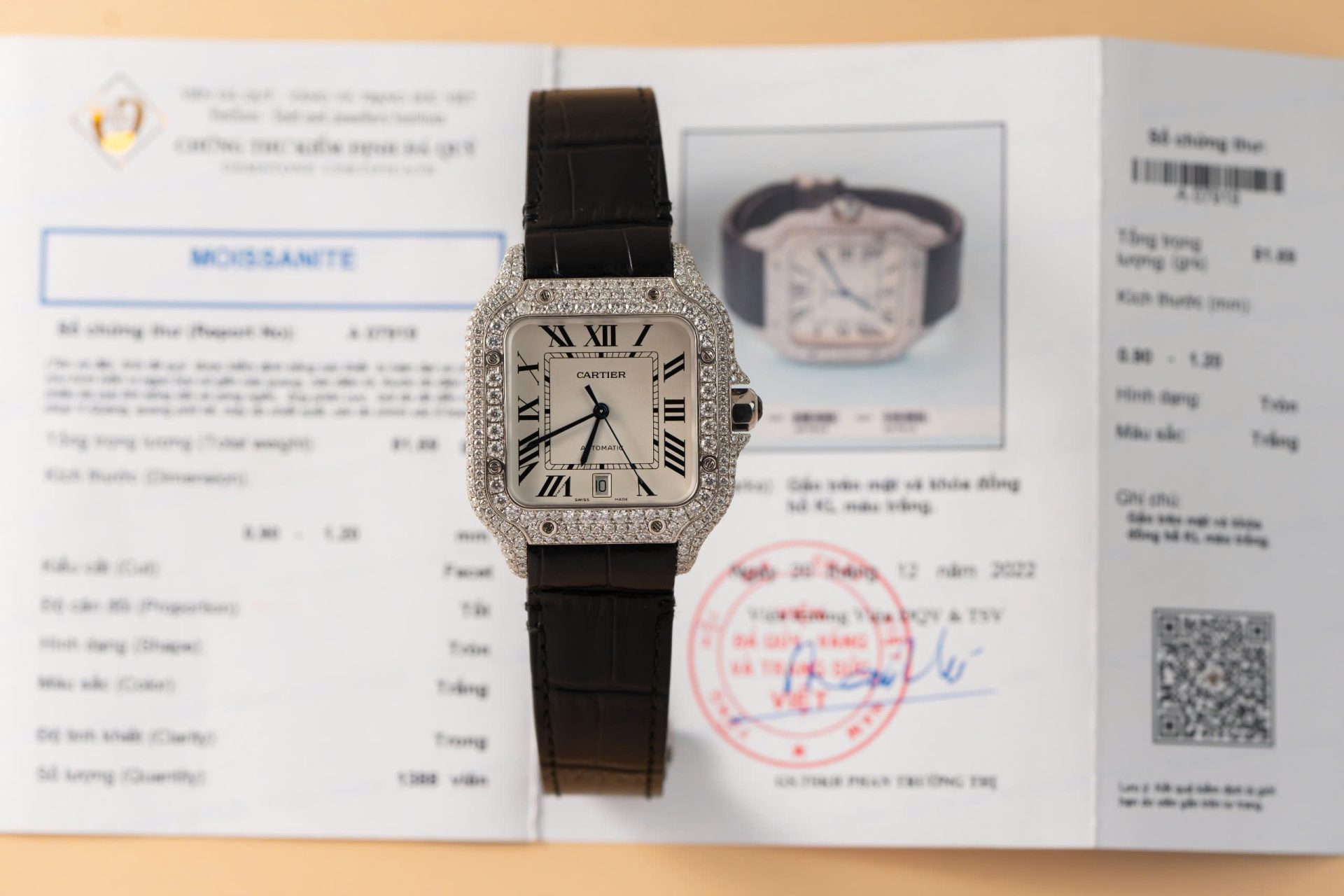 Cartier Santos With Moissanite Diamond Hong Kong Rep 11 Watch Leather Strap 39.8mm