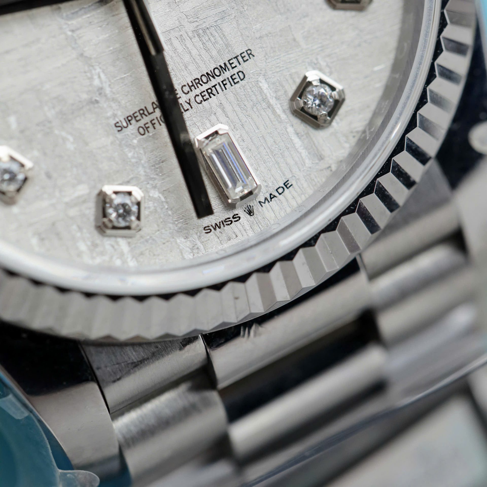 Rolex Day-Date Meteorite Dial Replica Watches Moissanite Diamonds Custom QF Factory 36mm
