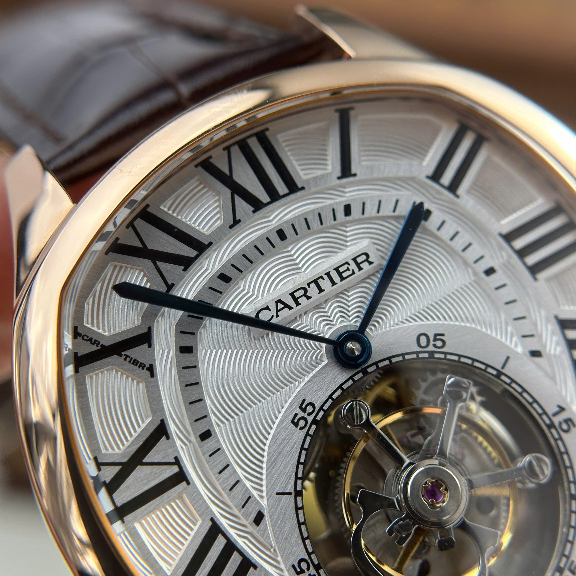 Cartier Drive Tourbillon Best Copies Watch Dial Guiloche Motif Leather Strap 41mm