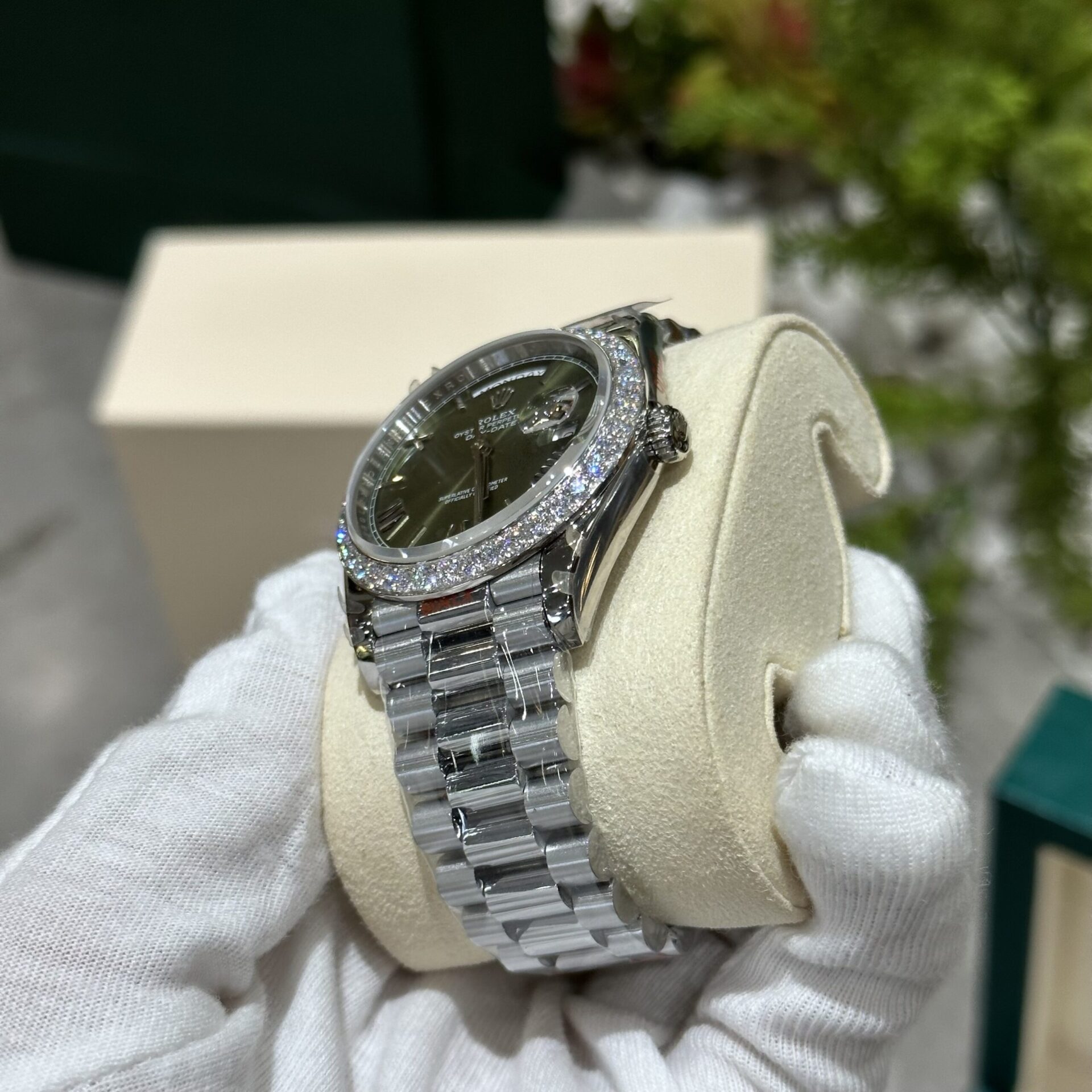 Rolex Day-Date 228236 Moissanite Green Dial Replica Watch 168gram GM V3 40mm