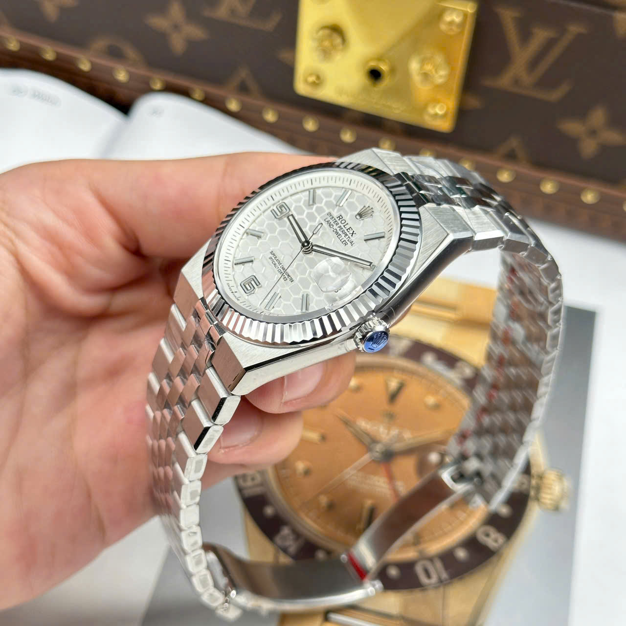 Rolex Land-Dweller 127336 White   Honeycomb Motif Dial Best Replica Watches 40mm