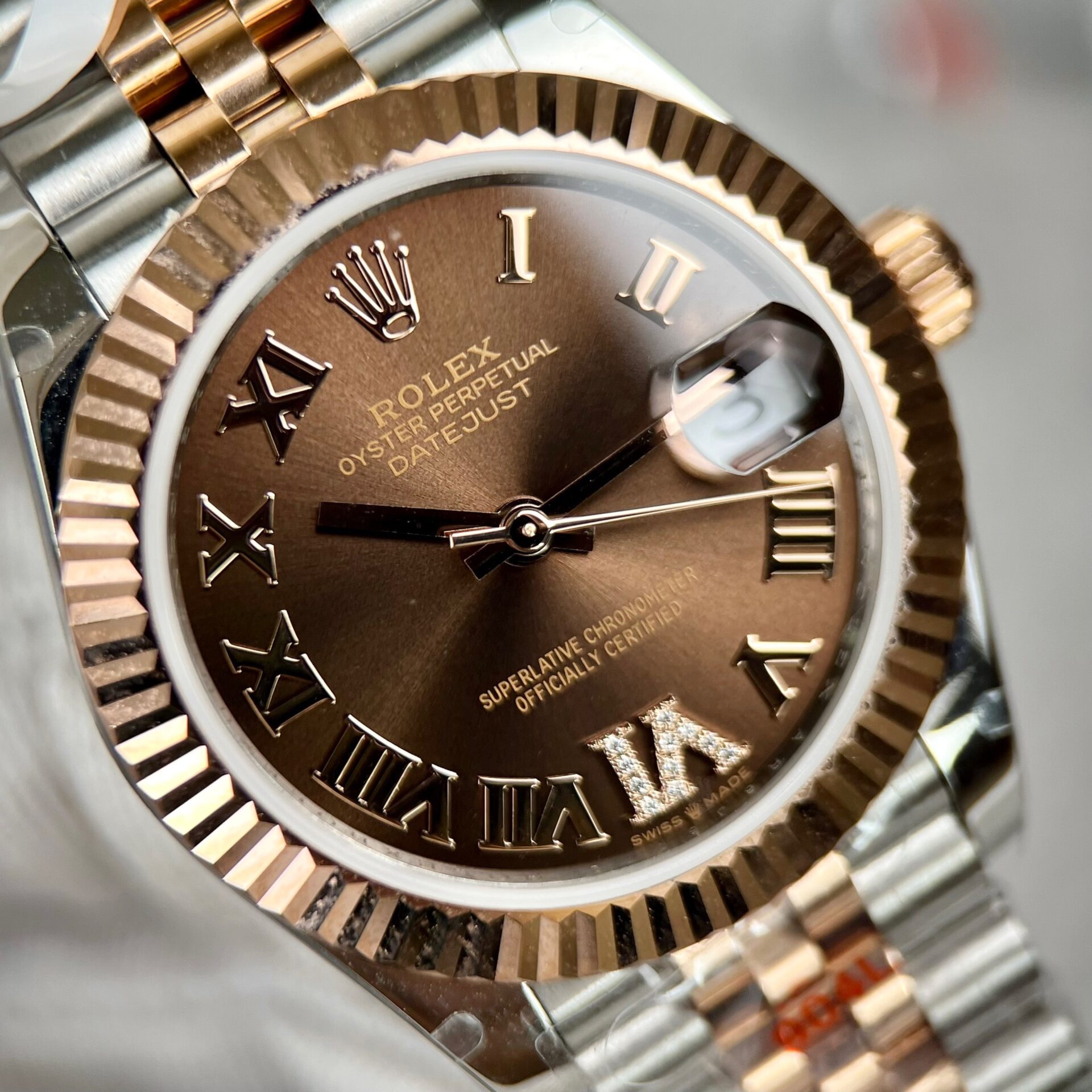 Rolex Rep 11 Watch DateJust Women s Gold Wrapped Chocolate Dial Roman Numerals GM Factory 31mm
