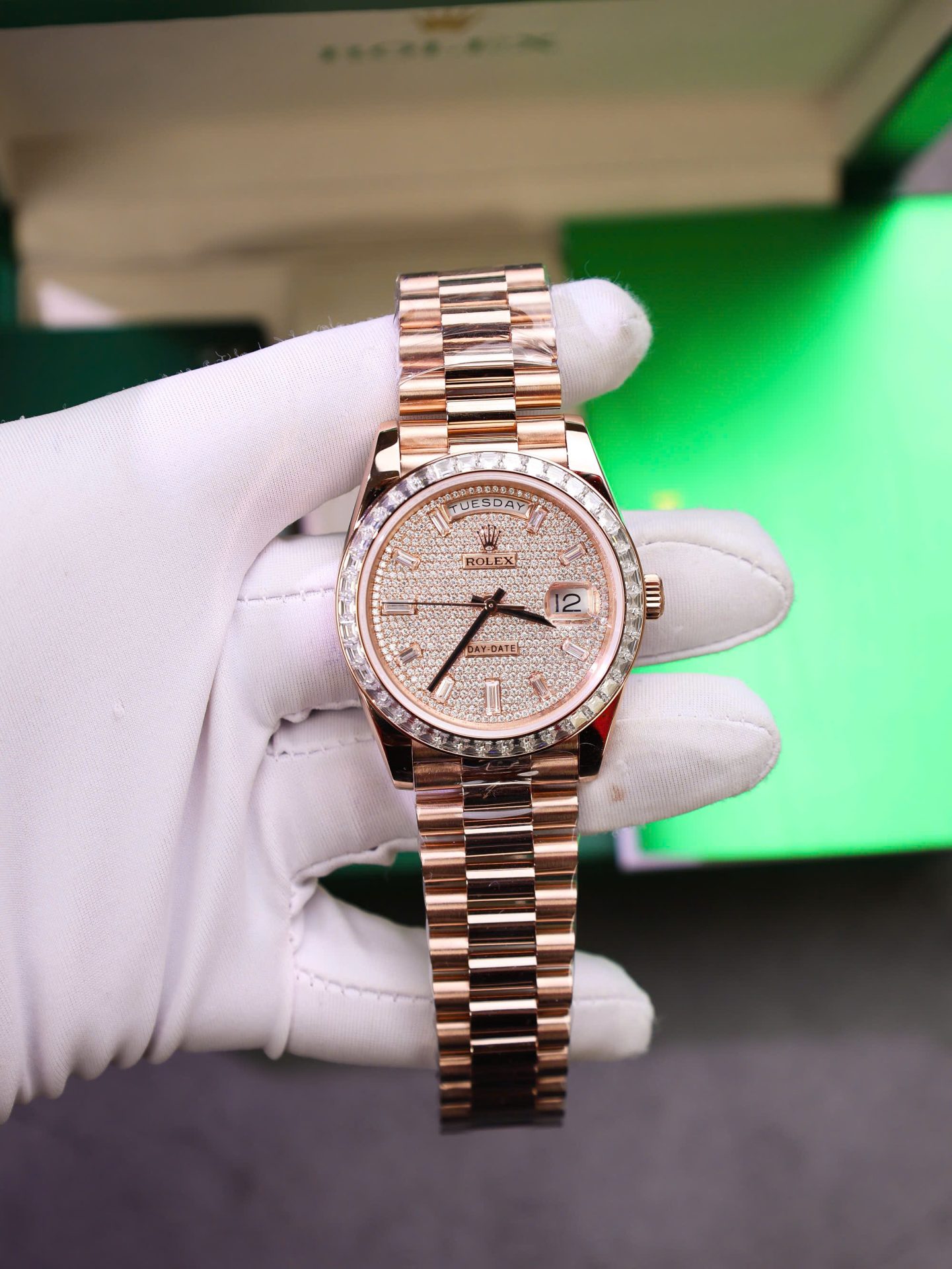 Rolex Best Copies Watches Day-Date Custom Diamonds Moissanite + Gold Wrapped GMF 40mm