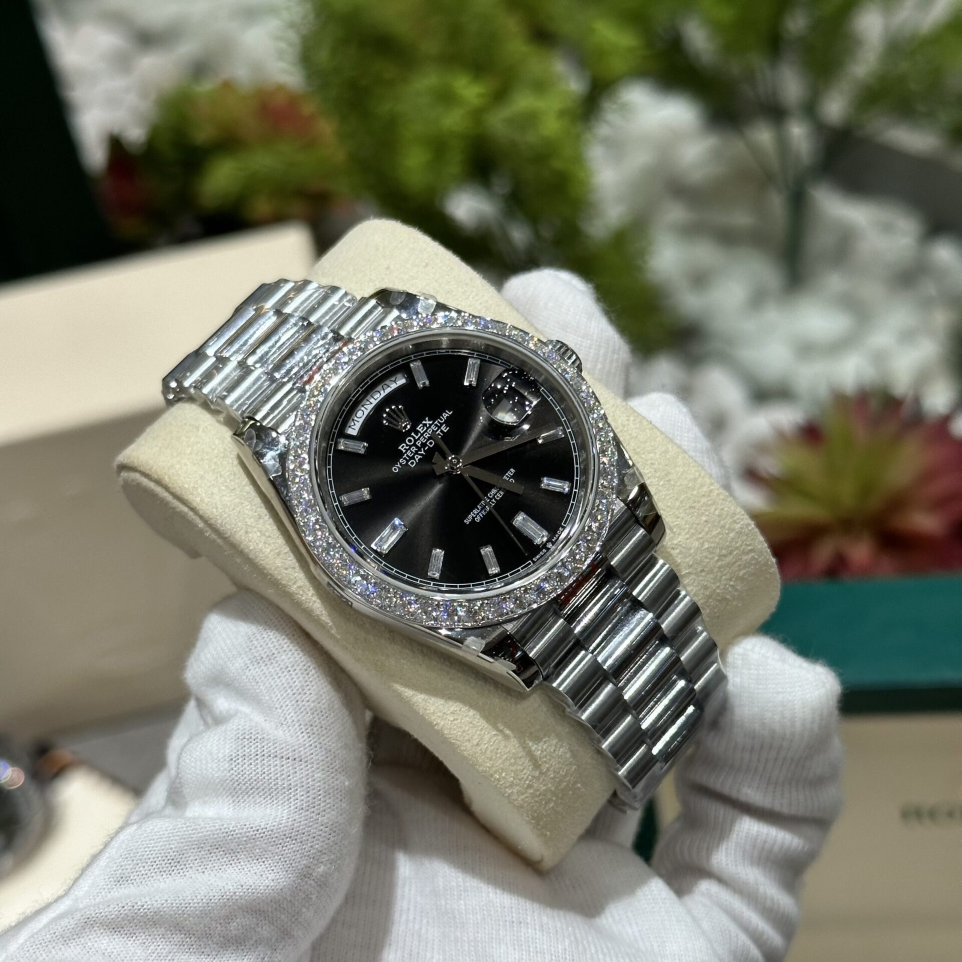 Rolex Replica Watch Day-Date 228236 Moissanite Diamond Black Dial 168gram GM V3 40mm