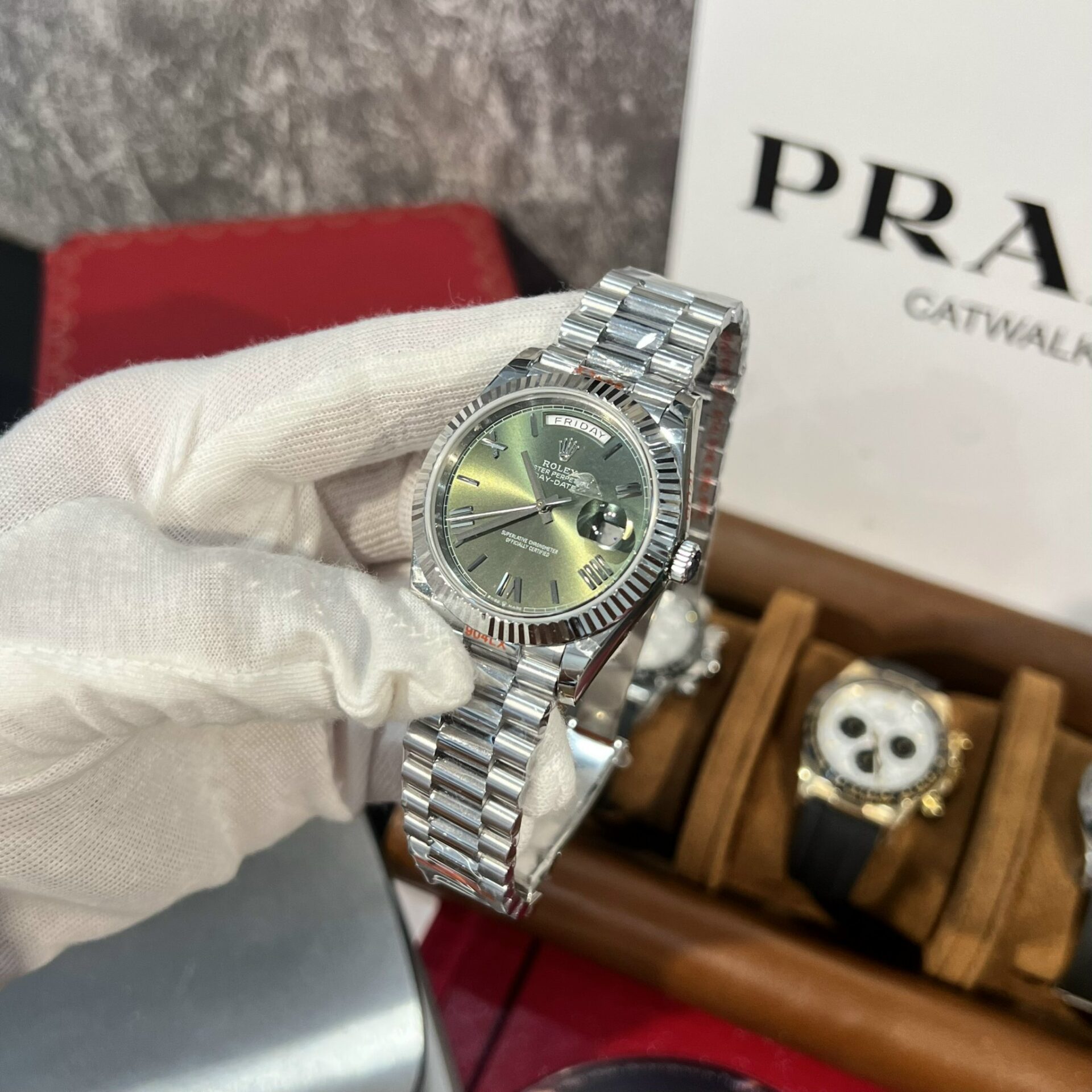 Rolex Rep 11 Watch Day-Date 228236 Green Dial Metal Strap GM Factory V2 40mm