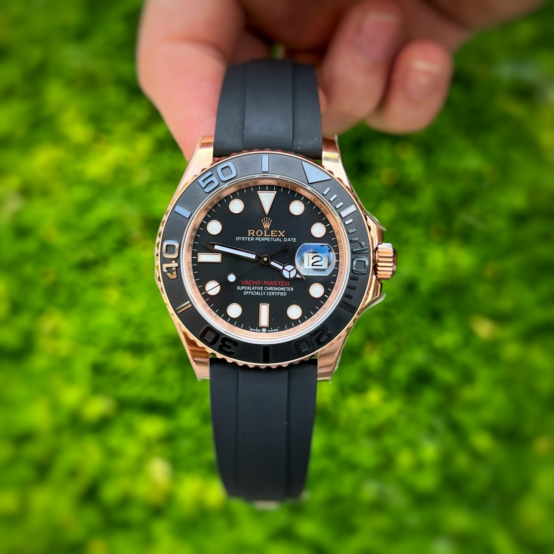 Rolex Replica 1:1 Watch Yacht-Master Rose Gold Plated Rubber Strap 40mm