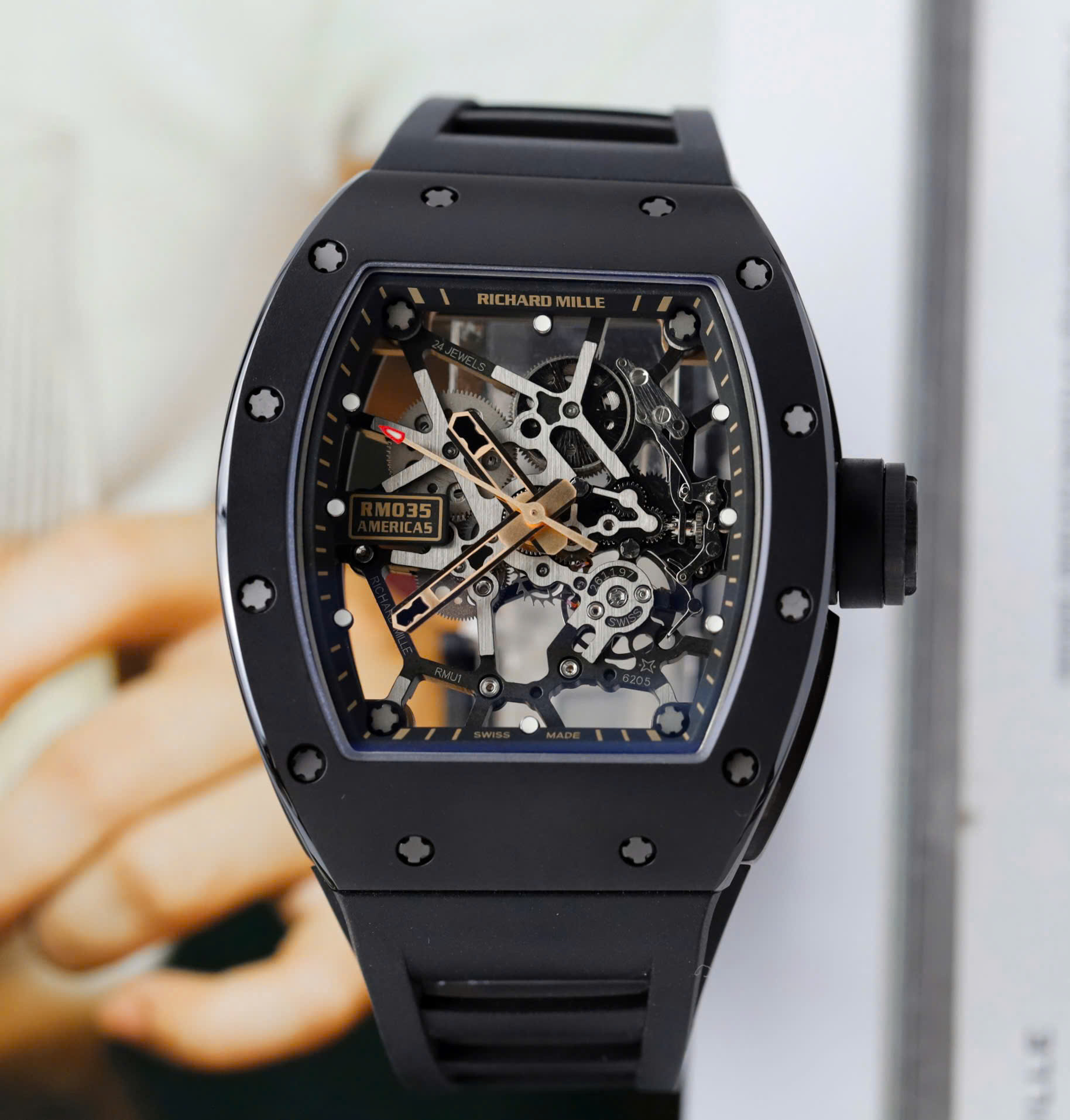Richard Mille RM035 Americas Toro Clone Watches Black Ceramic Rubber Strap ZF Factory 40x48mm